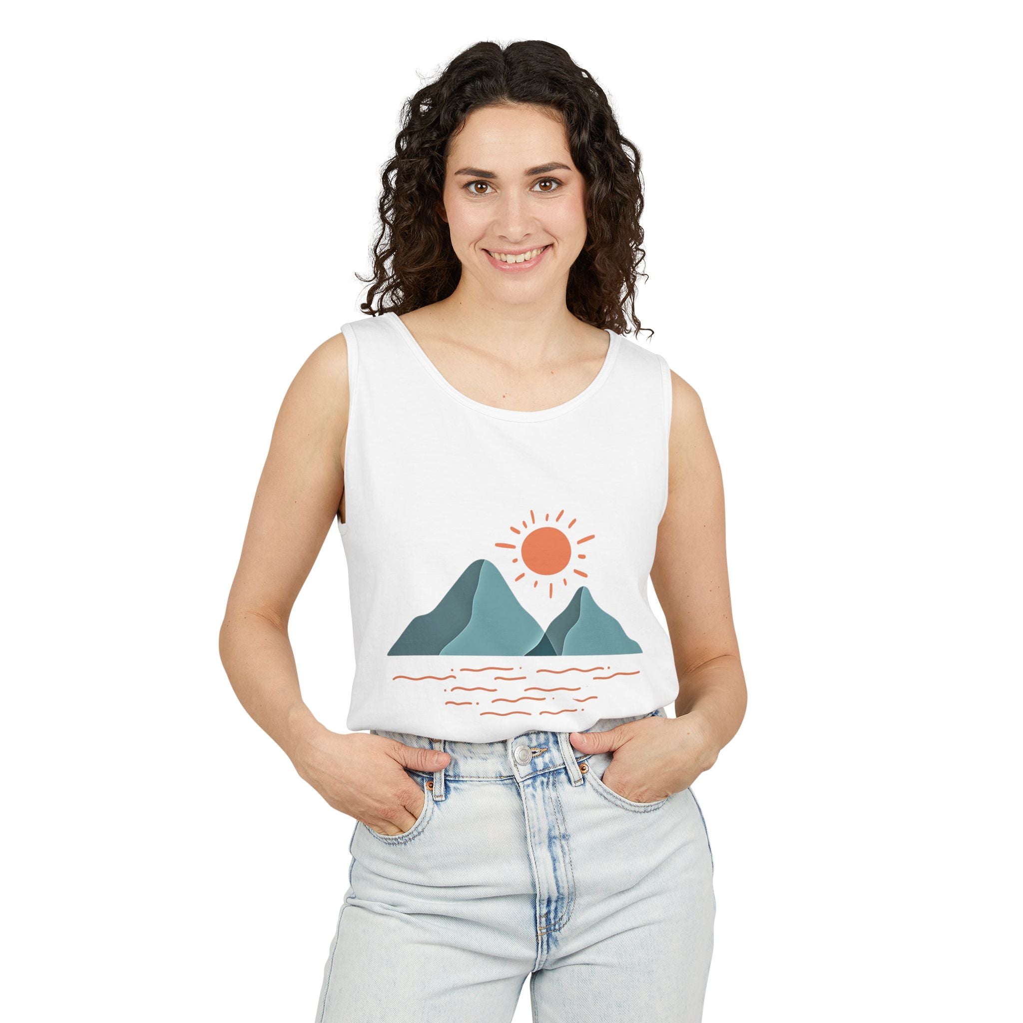 Mountain Sunrise Tank Top - Comfort Colors Garment-Dyed Unisex Muscle Tank | Soft Cotton Nature-Inspired Summer Shirt