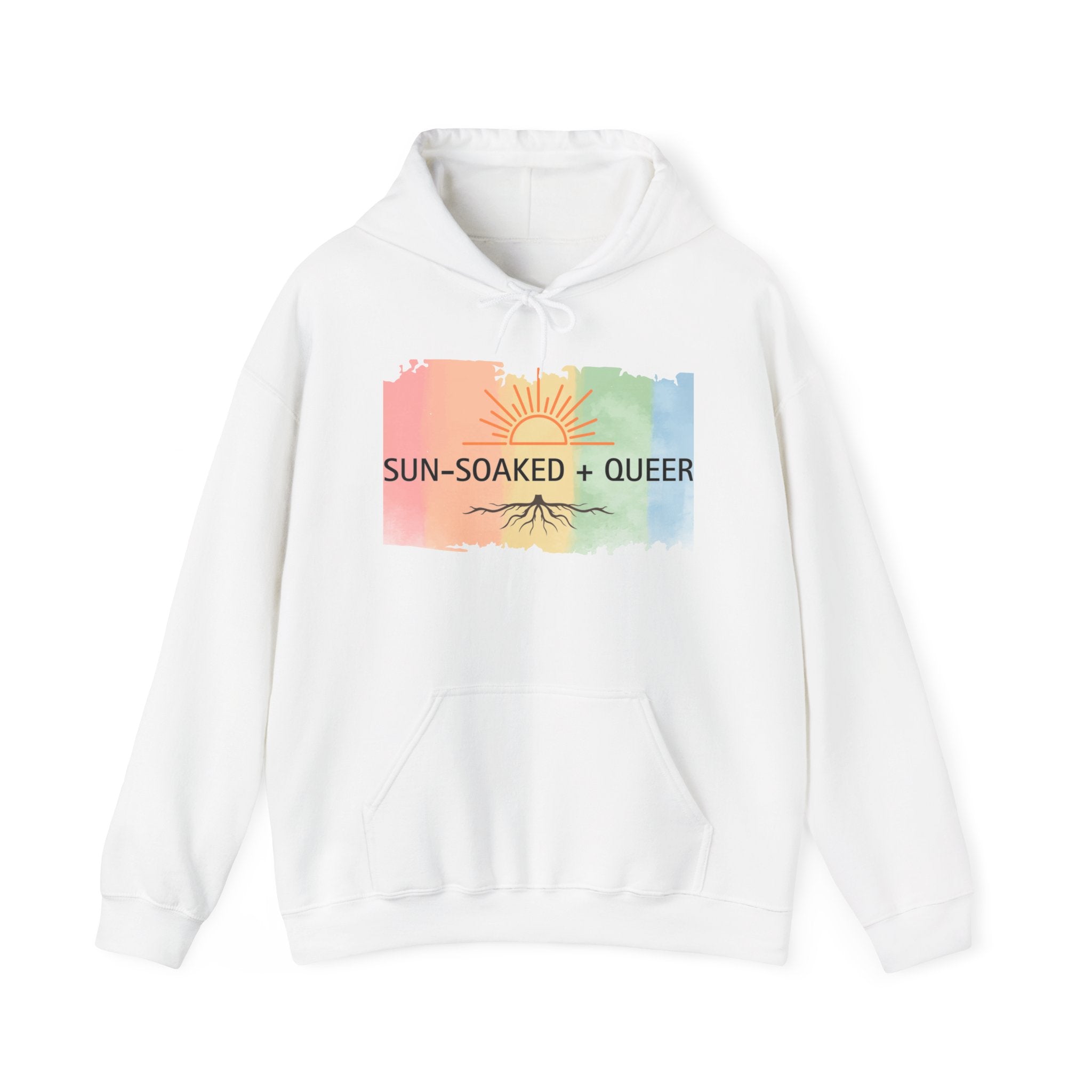 Sun-Soaked + Queer Pride Hoodie | LGBTQ+ Sweatshirt | Rainbow Roots Queer Pullover | Lesbian Pride Apparel | Gay Cozy Hoodie | Wild & Wander