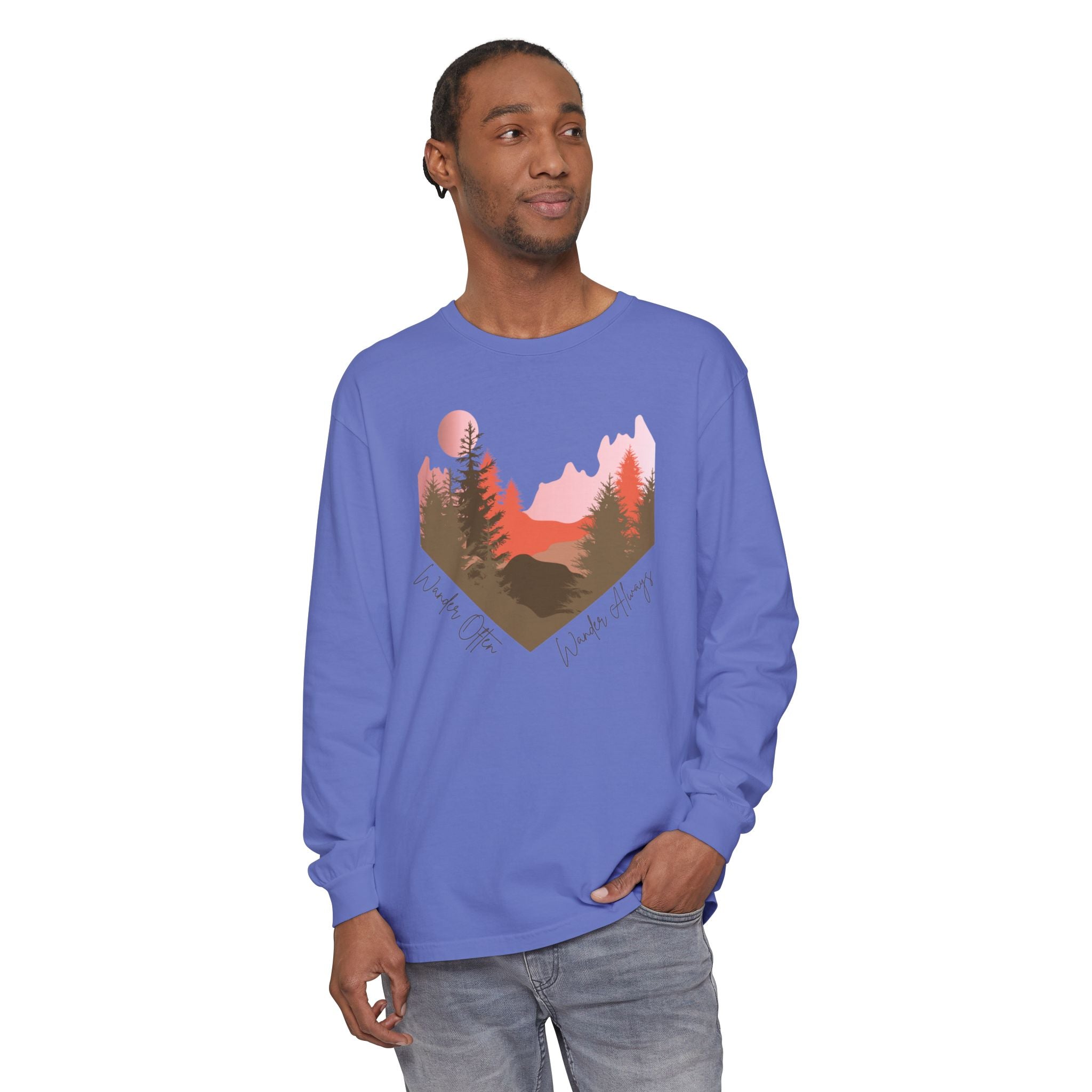 Wander Always Long Sleeve Shirt, Cozy Outdoor Graphic Tee, Wild & Wander