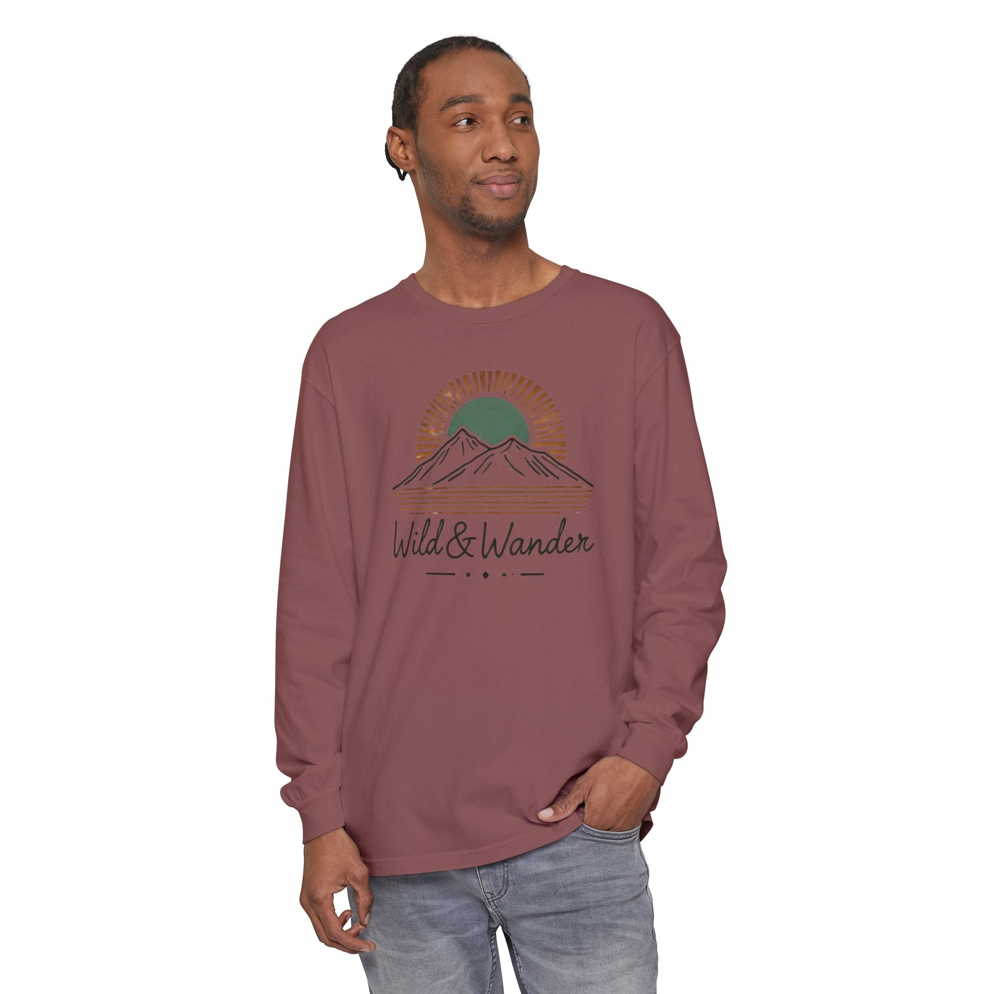 Wild & Wander Logo Long Sleeve Tee, Earthy Adventure Shirt for Nature Lovers