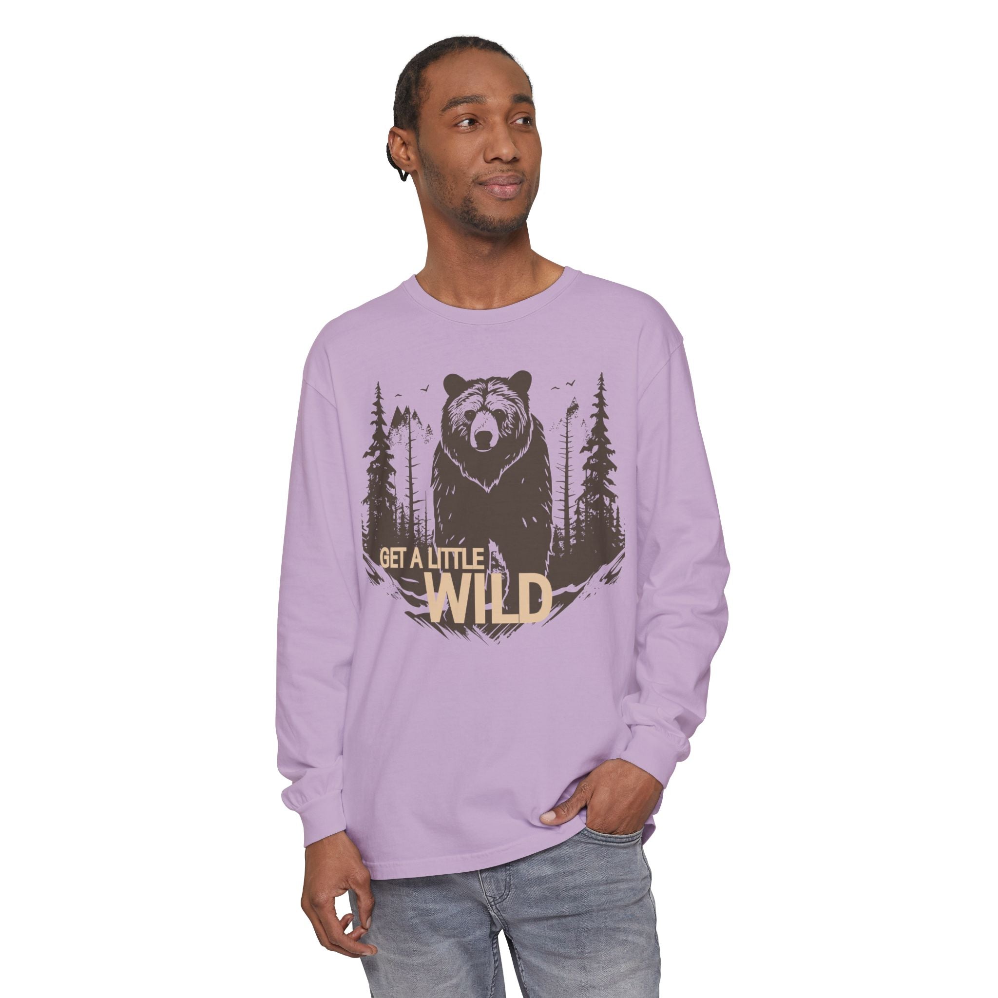 Get a Little Wild Bear Long Sleeve -Nature Graphic Tee | Soft Cotton Adventure Layer