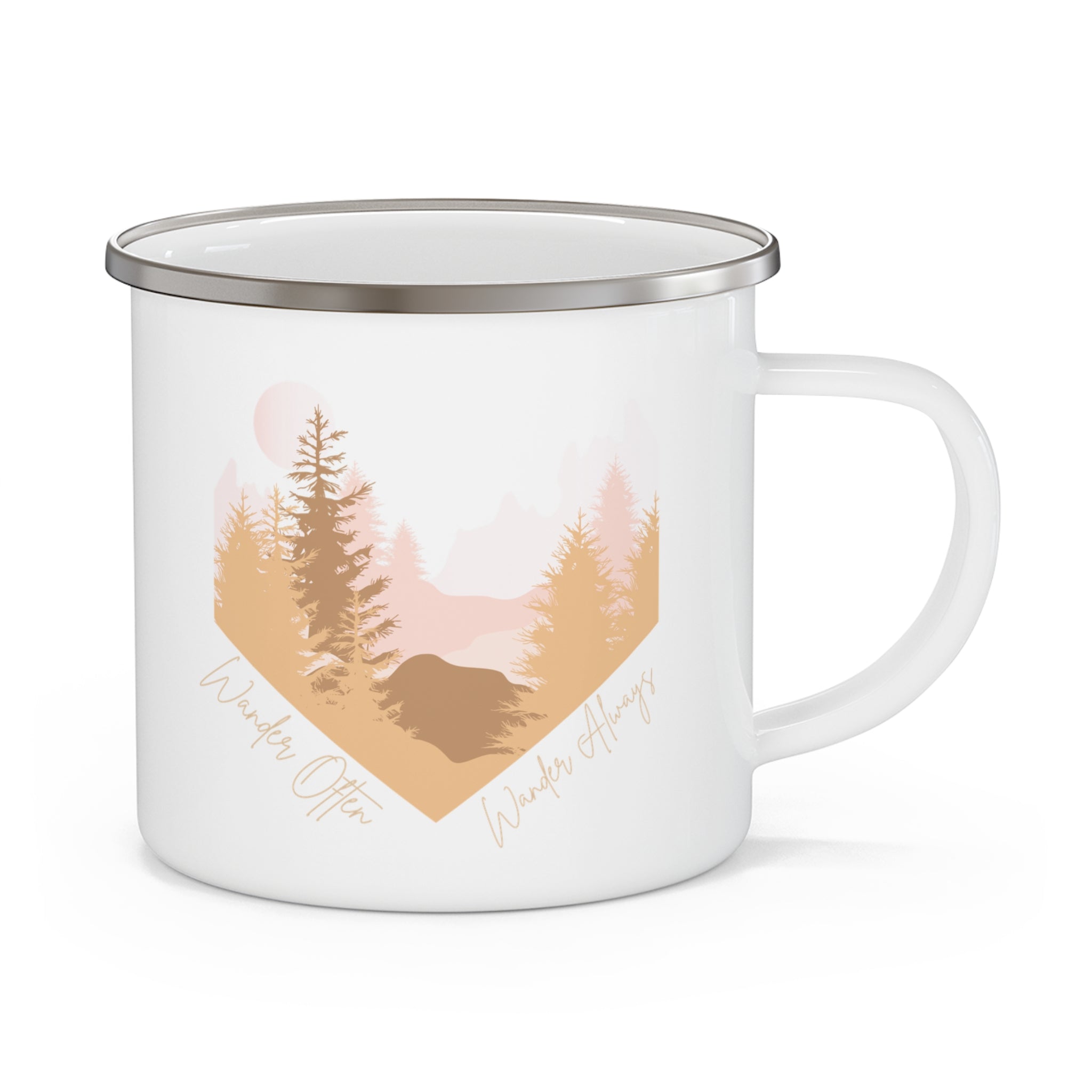 Wander Often Enamel Mug - Wild & Wander Soft Sunrise Camping Cup - Gentle Adventure Coffee Mug