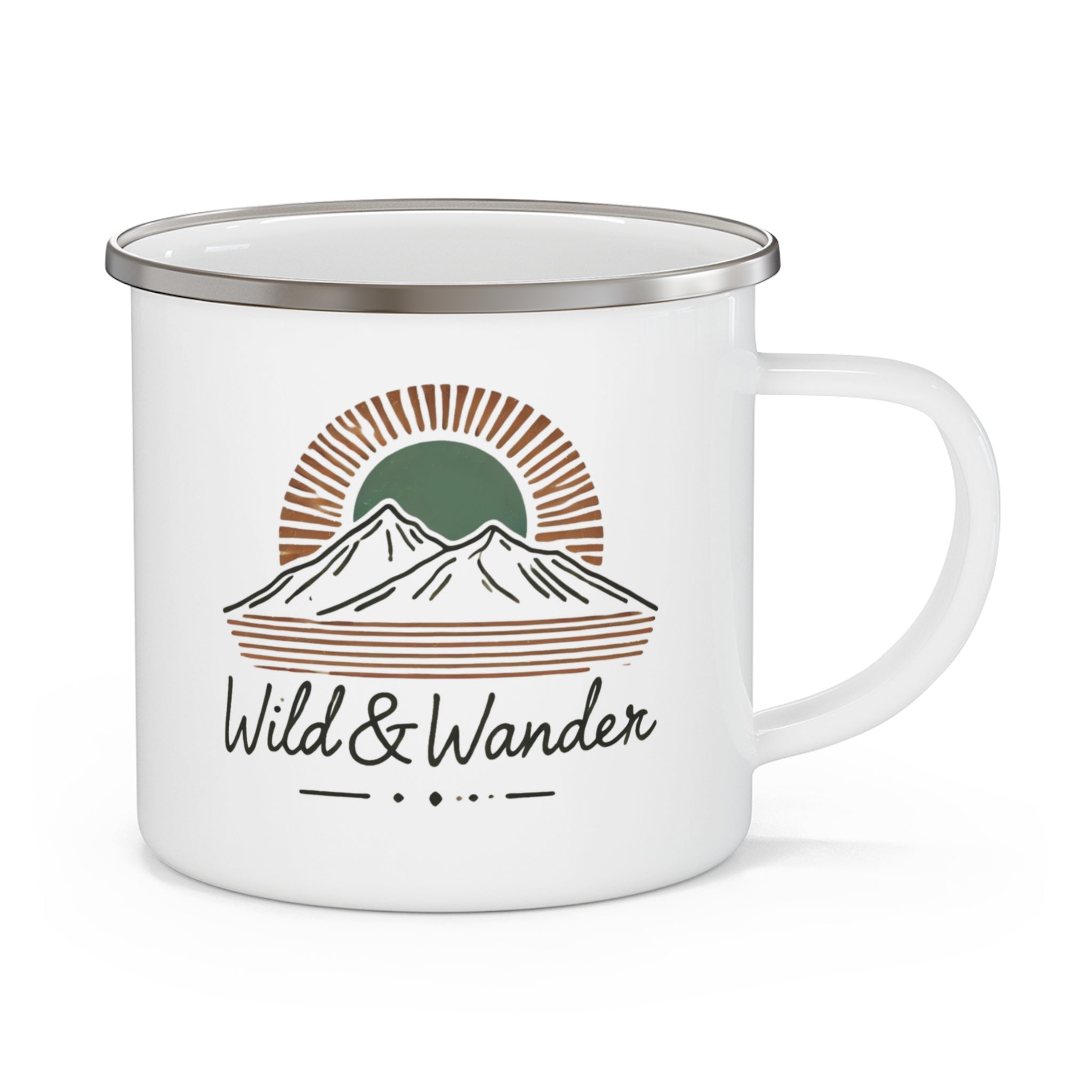 Wild & Wander Logo Enamel Camping Mug - Adventure Lifestyle Mug - Nature lover Camp Cup