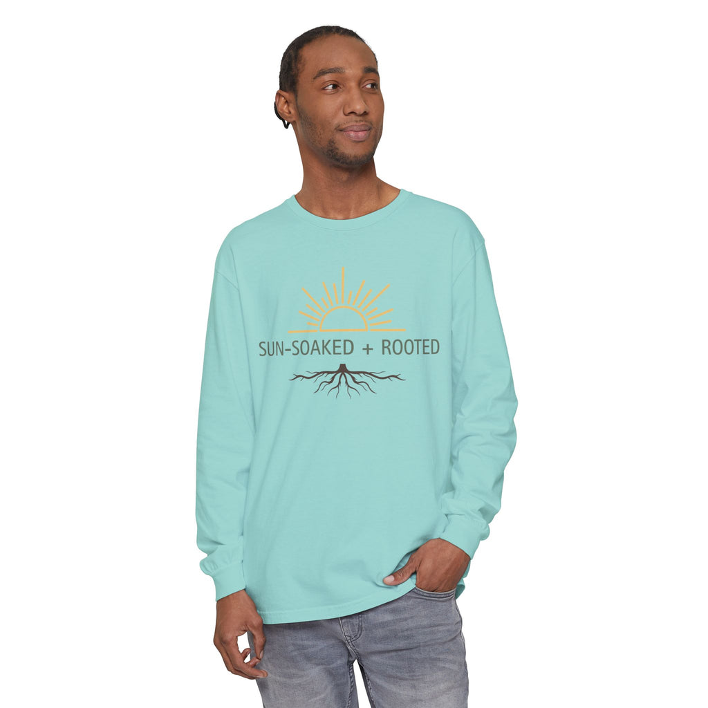 Wild & Wander Sun-Soaked + Rooted Long Sleeve Tee - Boho Layer for Chilly Summer Evenings