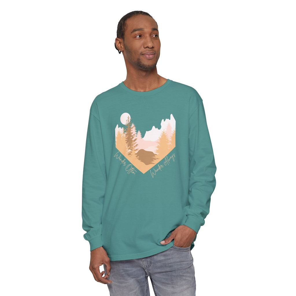 Wander Often Long Sleeve Shirt, Soft Nature Graphic Tee, Wild & Wander