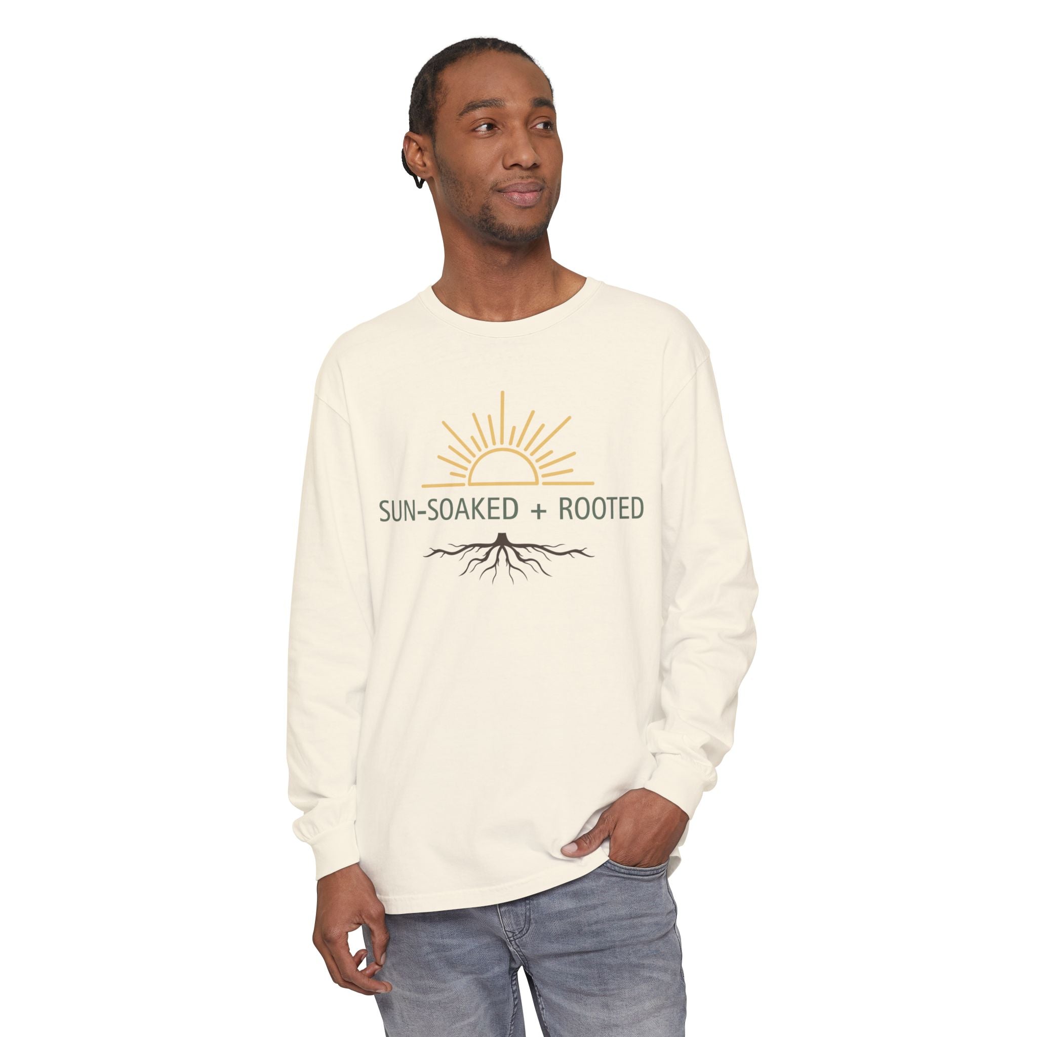 Wild & Wander Sun-Soaked + Rooted Long Sleeve Tee - Boho Layer for Chilly Summer Evenings