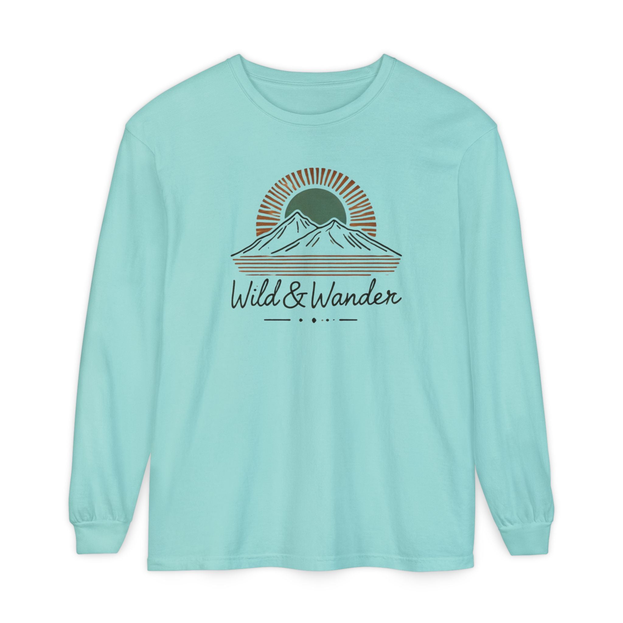 Wild & Wander Logo Long Sleeve Tee, Earthy Adventure Shirt for Nature Lovers