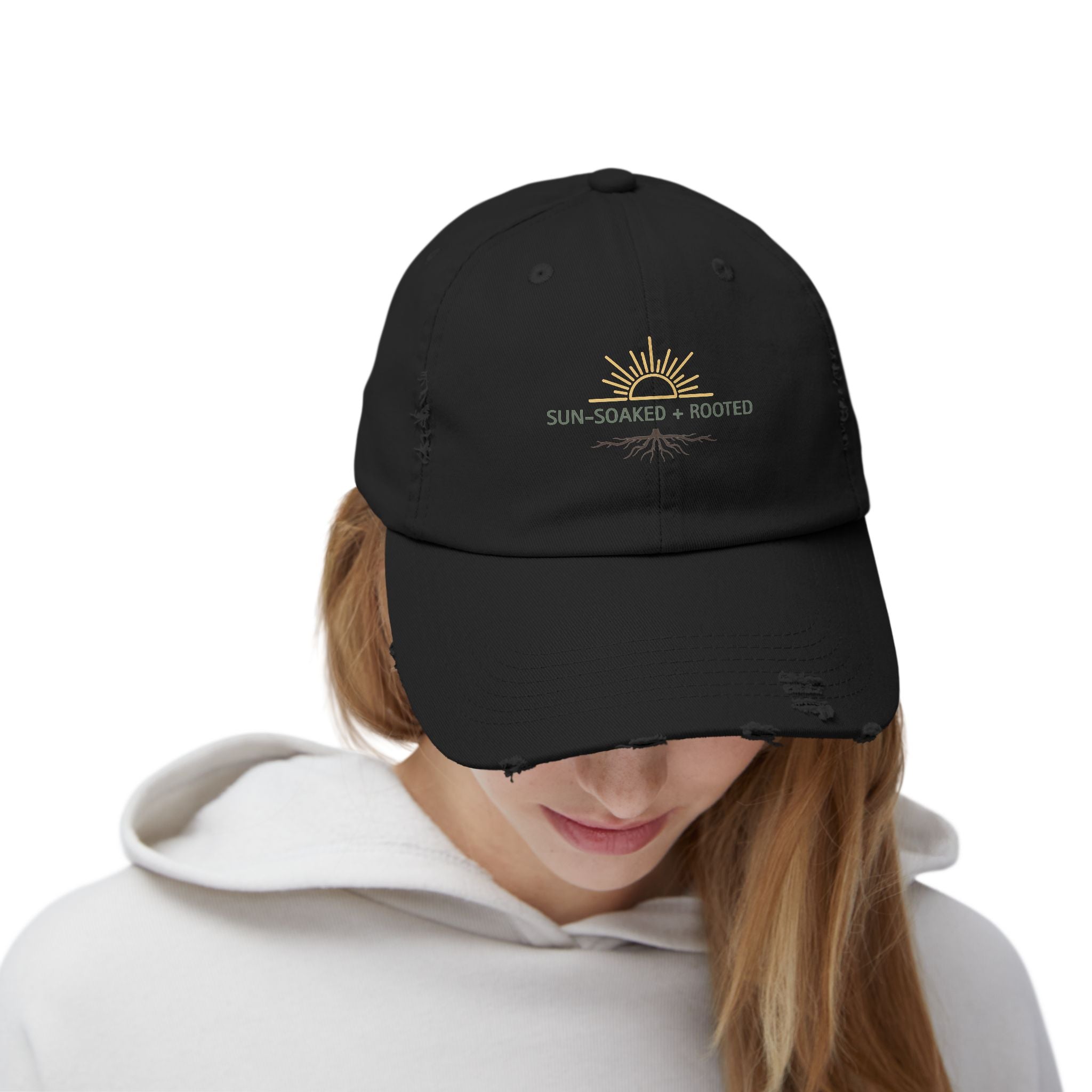 Wild & Wander Sun-Soaked + Rooted Baseball Hat - Boho Distressed Cap for Soft Summer Days