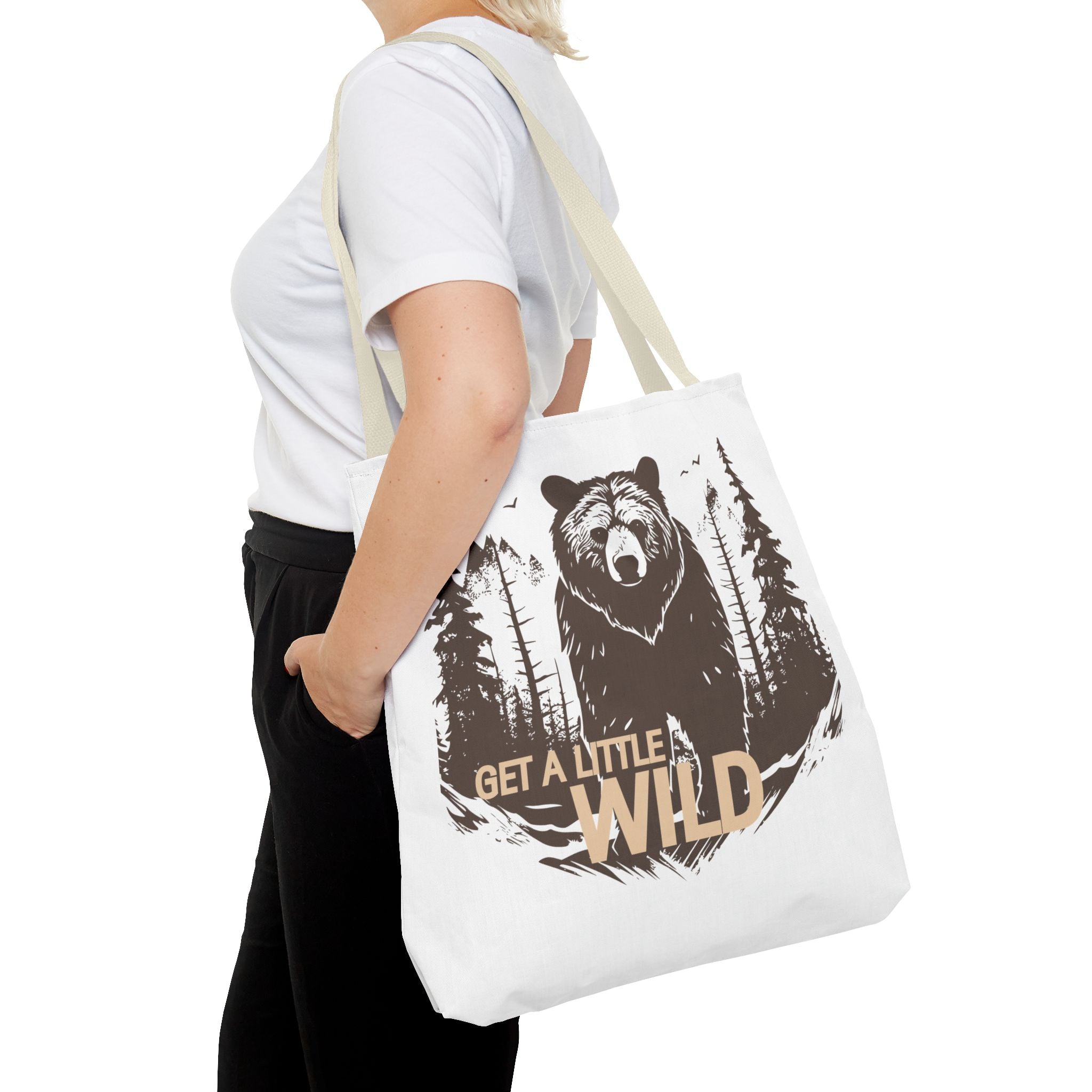 Get a Little Wild Tote Bag - Bear Forest Design | Durable Cotton Handle Market Bag