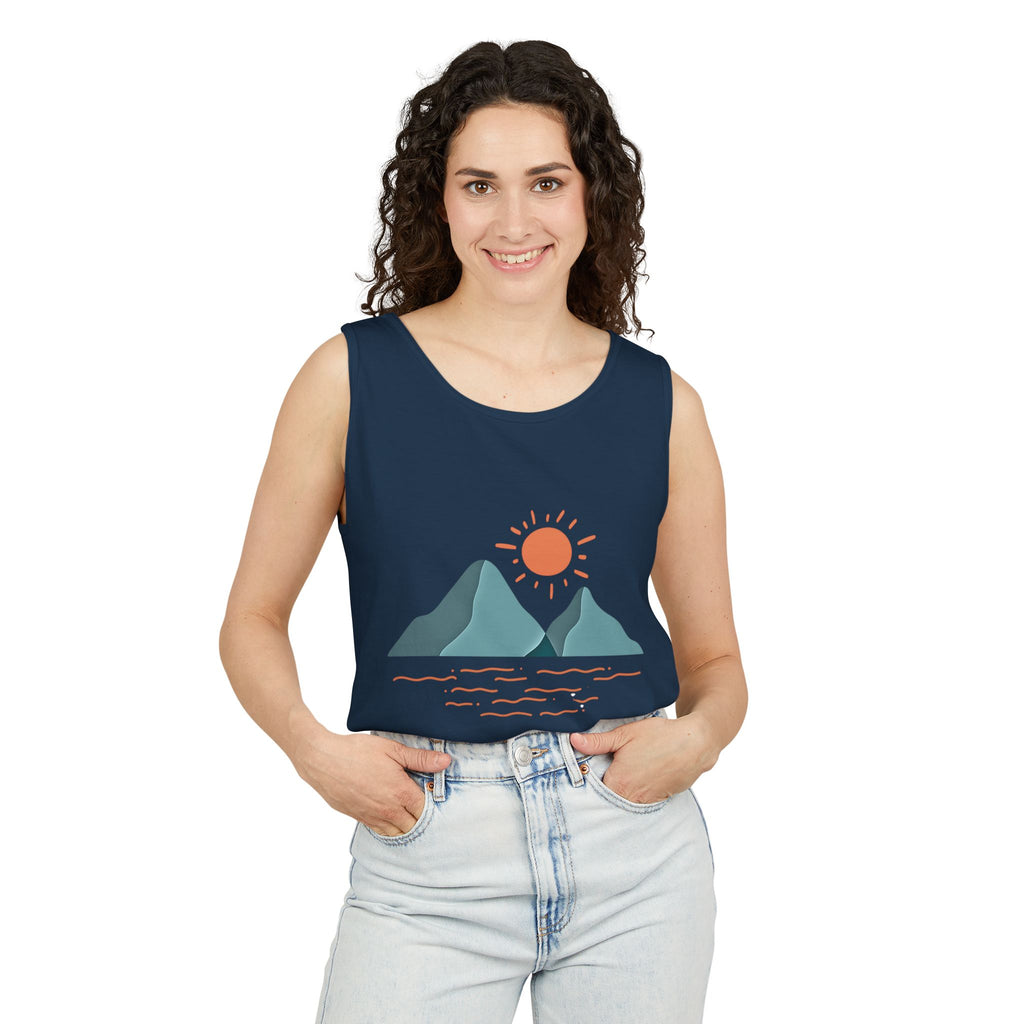 Mountain Sunrise Tank Top - Comfort Colors Garment-Dyed Unisex Muscle Tank | Soft Cotton Nature-Inspired Summer Shirt