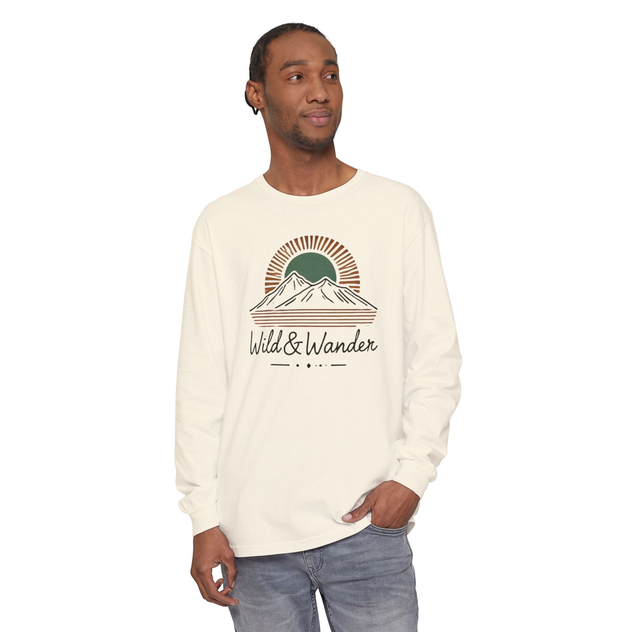 Wild & Wander Logo Long Sleeve Tee, Earthy Adventure Shirt for Nature Lovers
