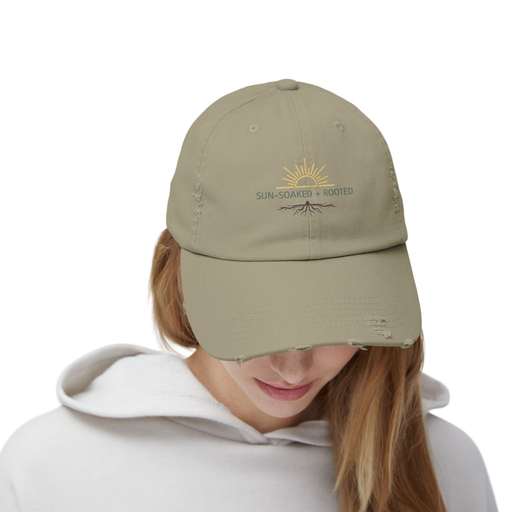 Wild & Wander Sun-Soaked + Rooted Baseball Hat - Boho Distressed Cap for Soft Summer Days