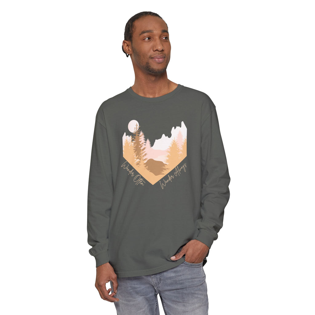 Wander Often Long Sleeve Shirt, Soft Nature Graphic Tee, Wild & Wander