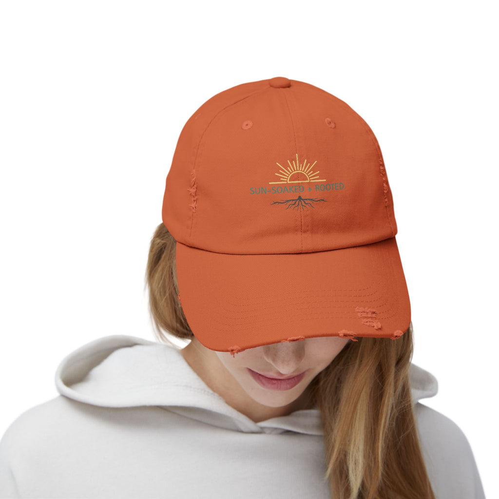 Wild & Wander Sun-Soaked + Rooted Baseball Hat - Boho Distressed Cap for Soft Summer Days