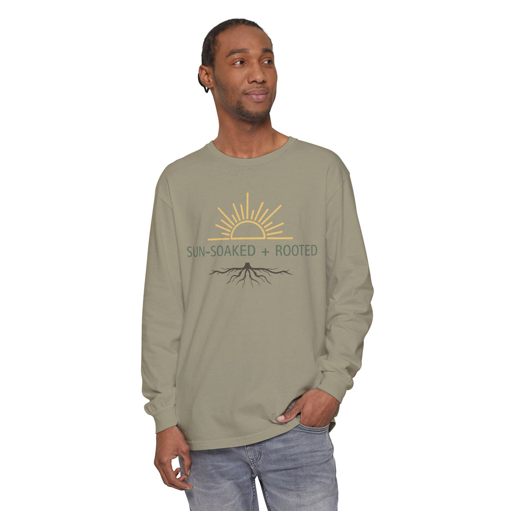 Wild & Wander Sun-Soaked + Rooted Long Sleeve Tee - Boho Layer for Chilly Summer Evenings