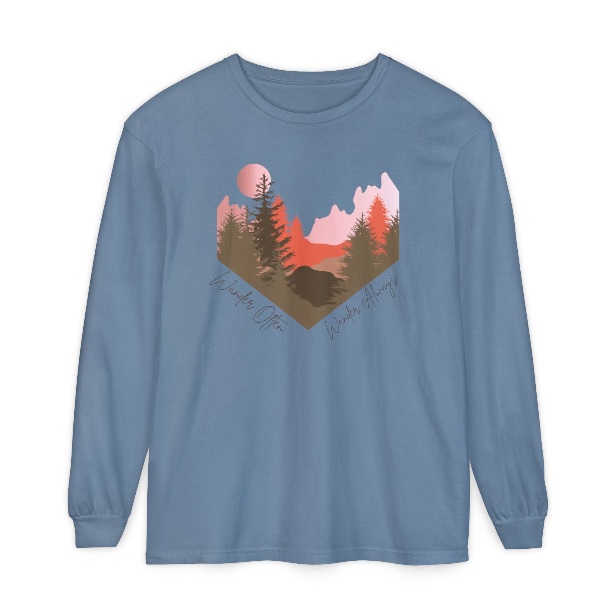 Wander Always Long Sleeve Shirt, Cozy Outdoor Graphic Tee, Wild & Wander