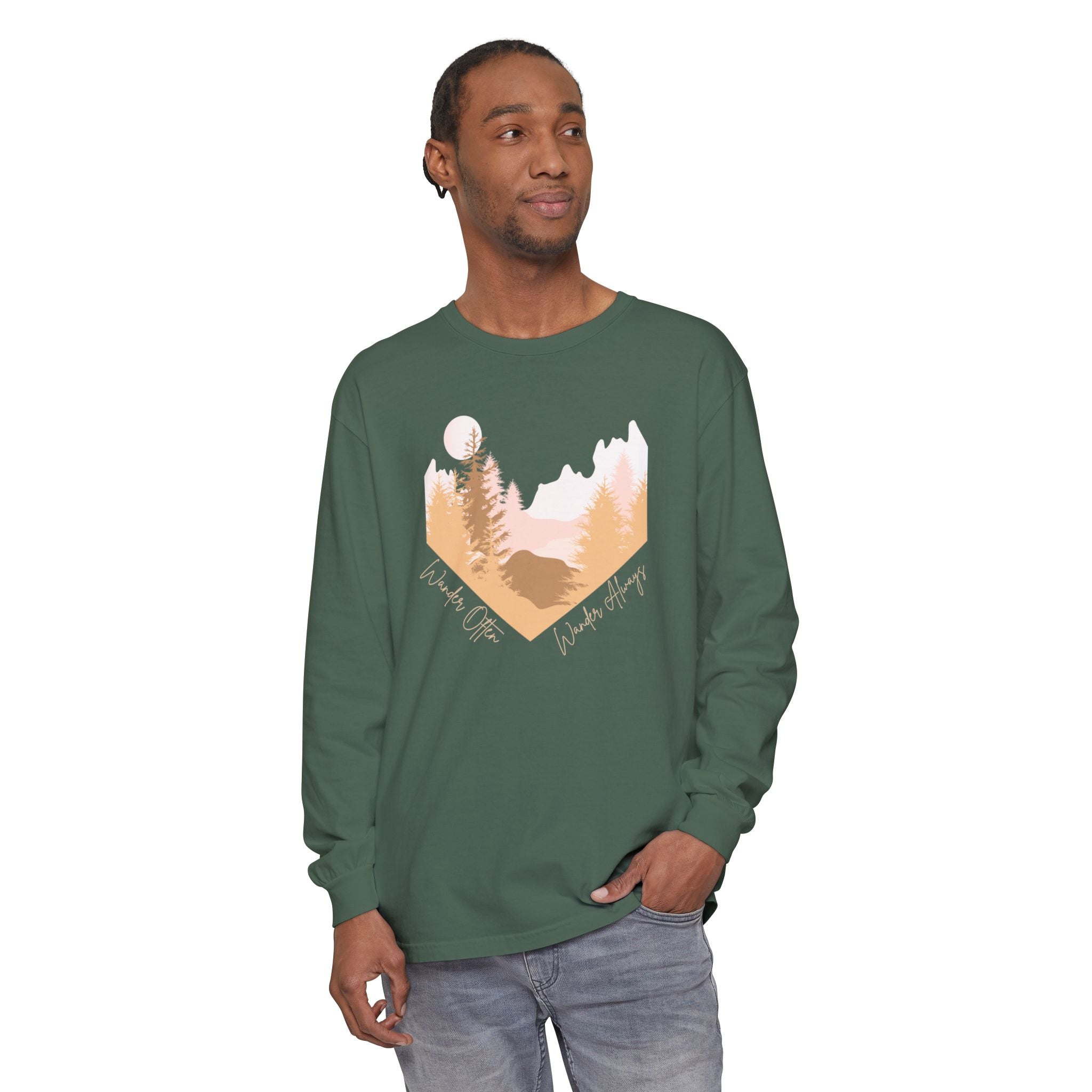 Wander Often Long Sleeve Shirt, Soft Nature Graphic Tee, Wild & Wander