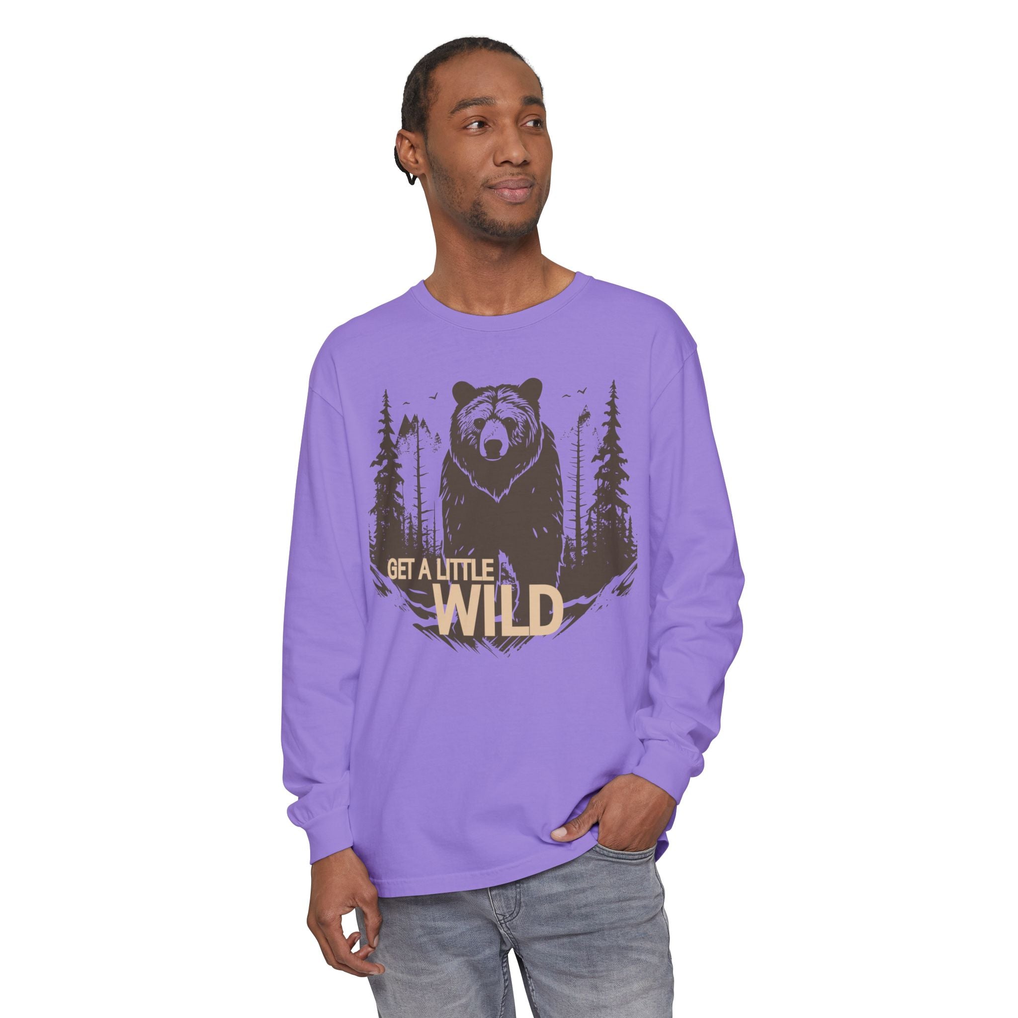 Get a Little Wild Bear Long Sleeve -Nature Graphic Tee | Soft Cotton Adventure Layer