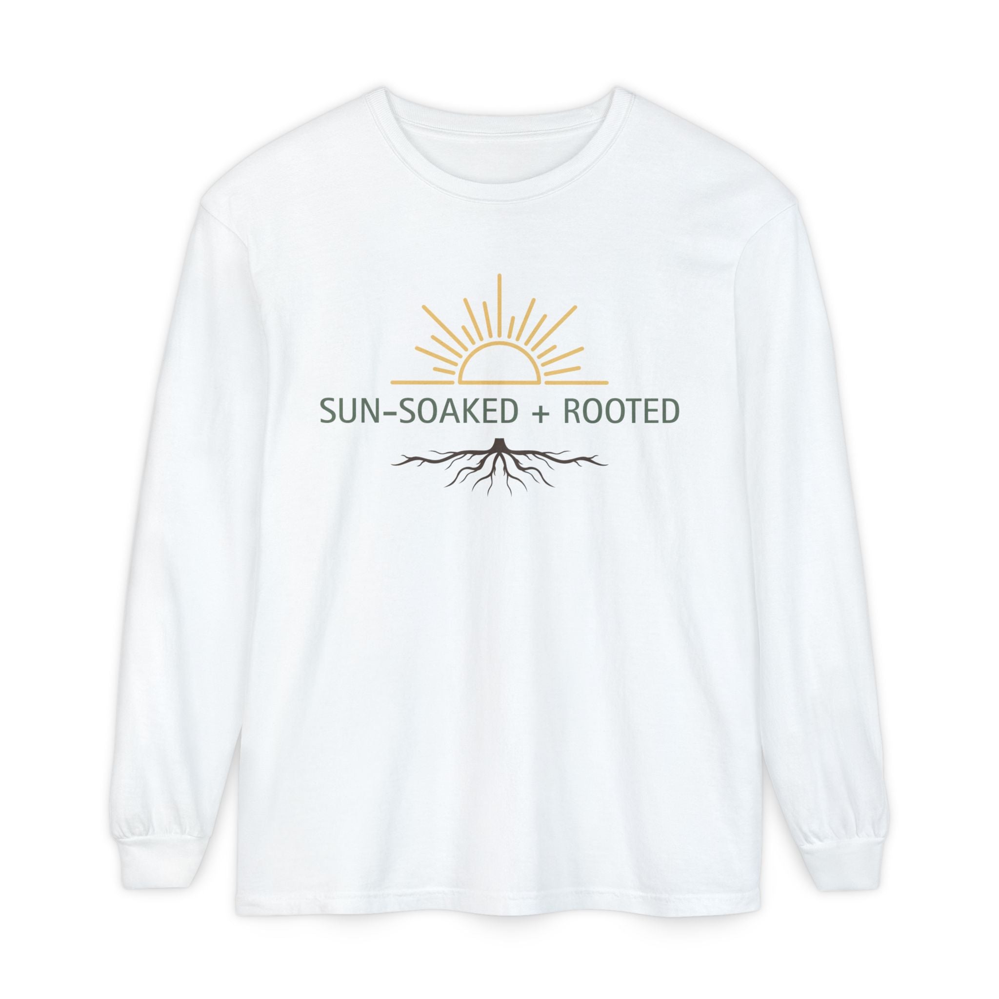 Wild & Wander Sun-Soaked + Rooted Long Sleeve Tee - Boho Layer for Chilly Summer Evenings
