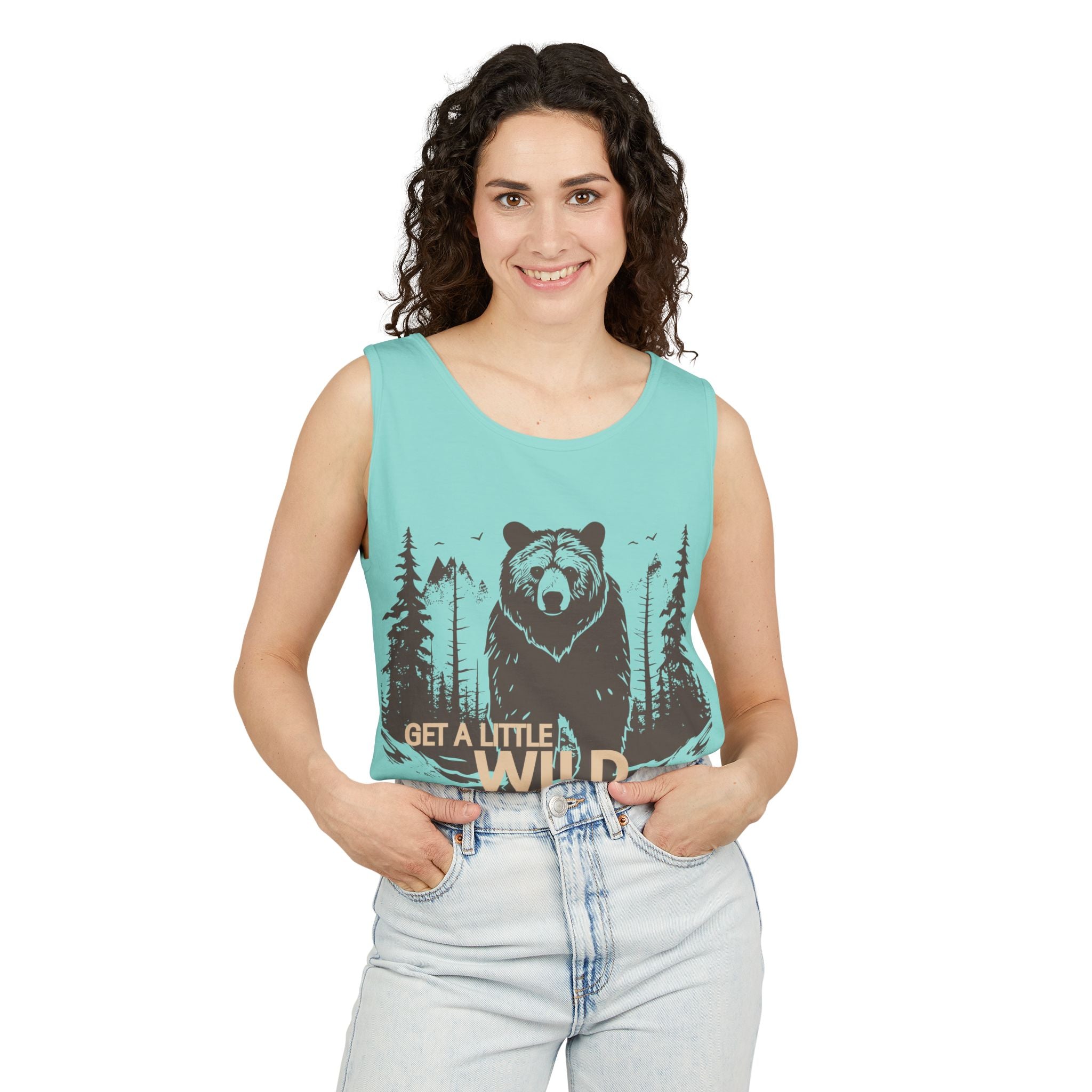 Get a Little Wild Bear Tank Top - Nature Graphic | Soft Garment-Dyed Unisex Fit