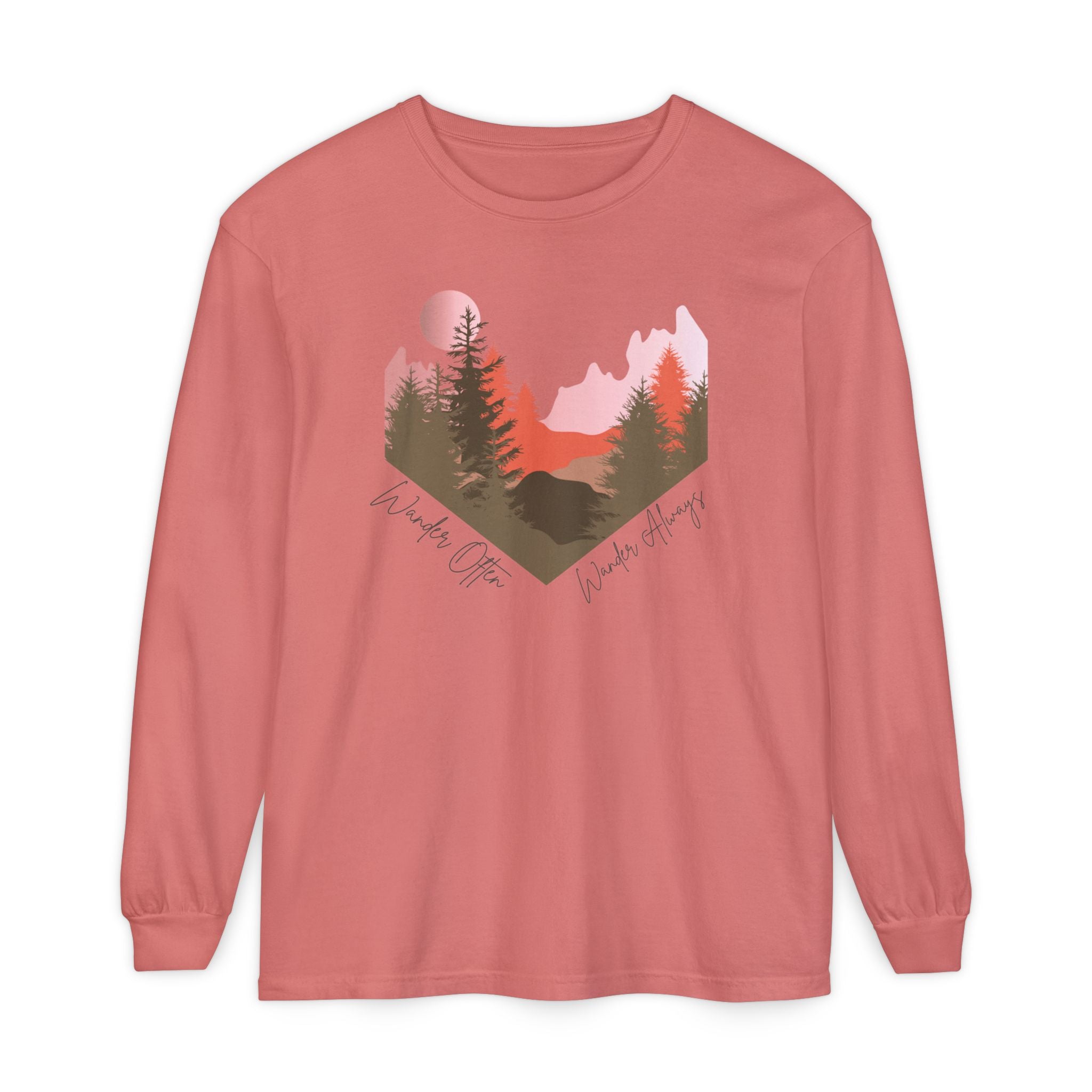 Wander Always Long Sleeve Shirt, Cozy Outdoor Graphic Tee, Wild & Wander