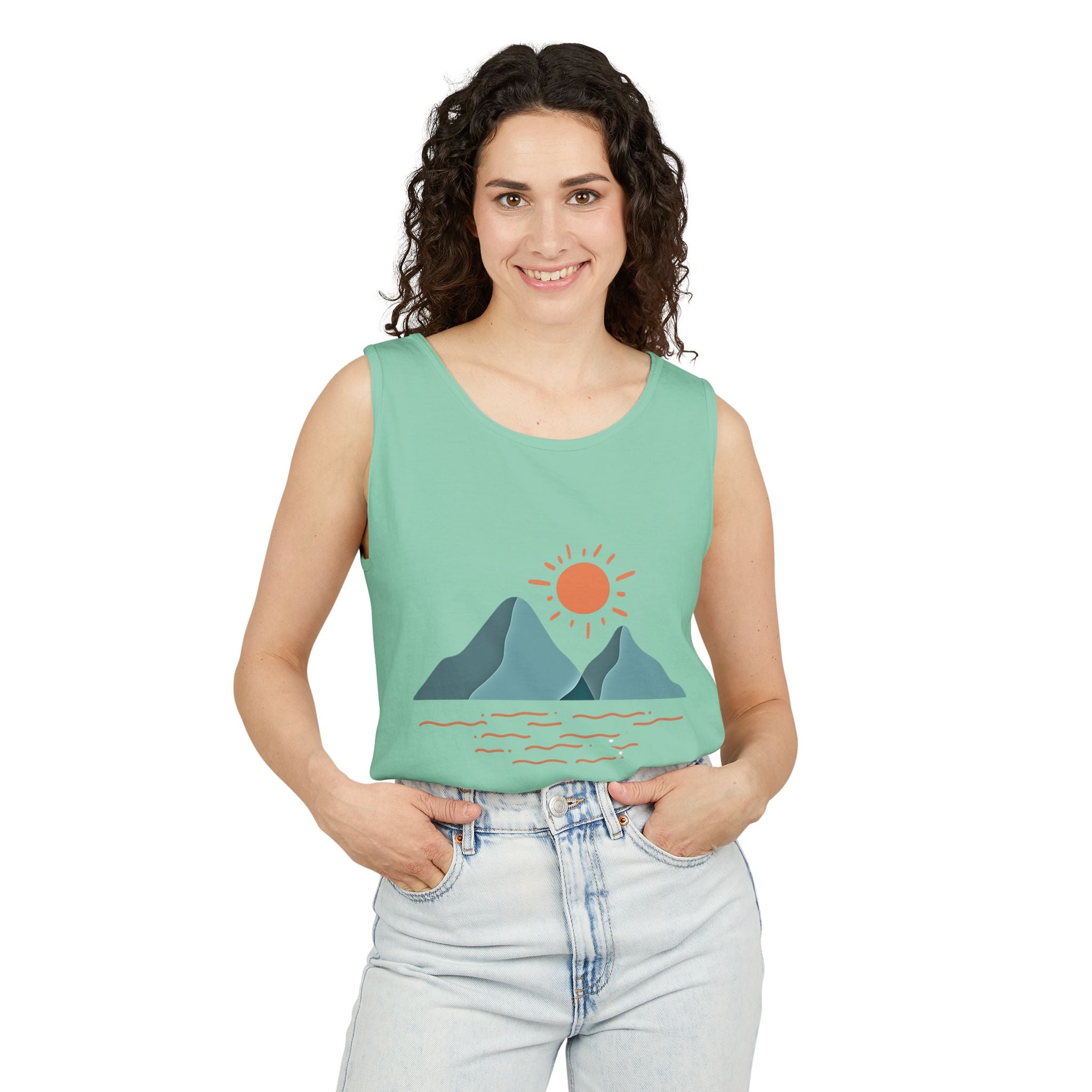 Mountain Sunrise Tank Top - Comfort Colors Garment-Dyed Unisex Muscle Tank | Soft Cotton Nature-Inspired Summer Shirt