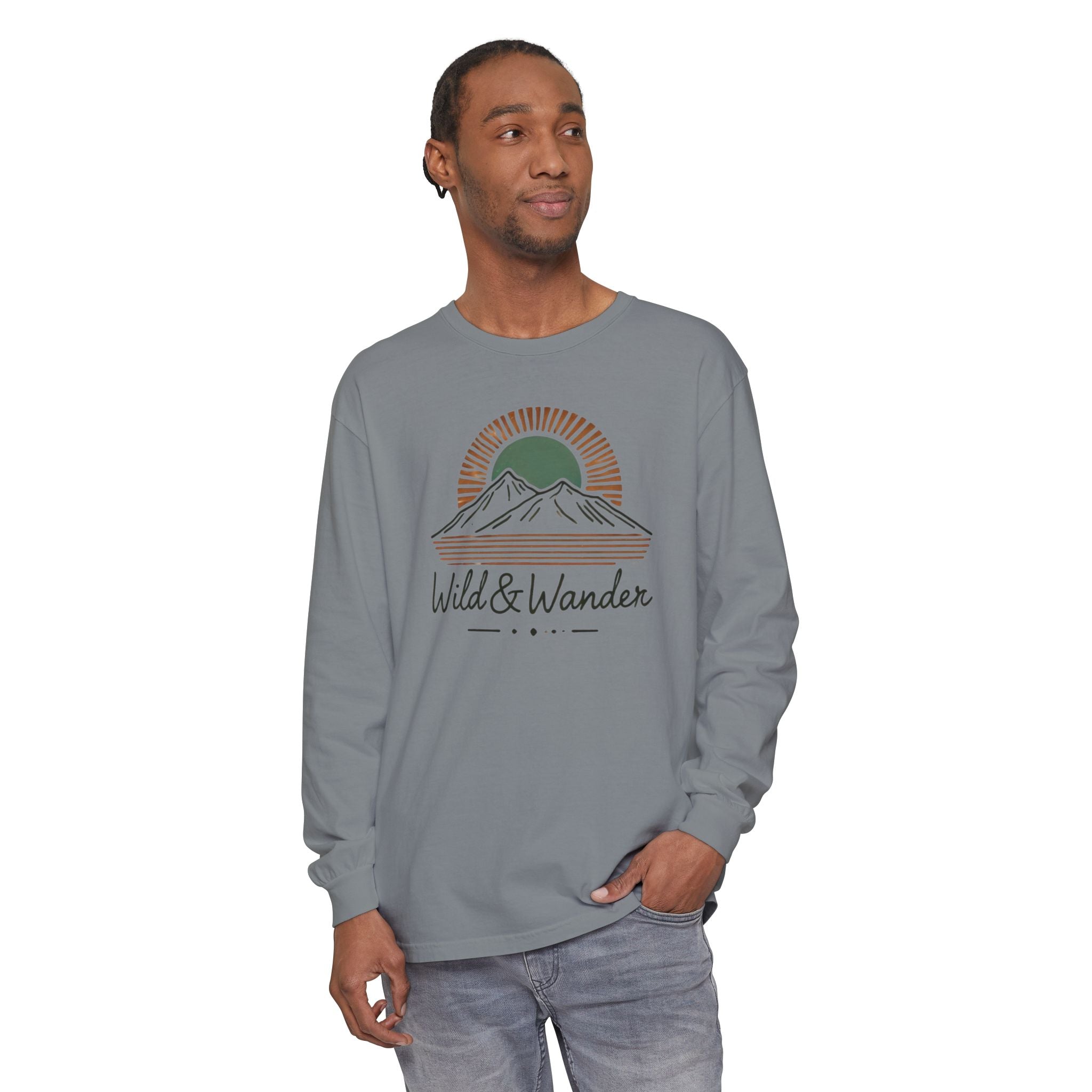 Wild & Wander Logo Long Sleeve Tee, Earthy Adventure Shirt for Nature Lovers