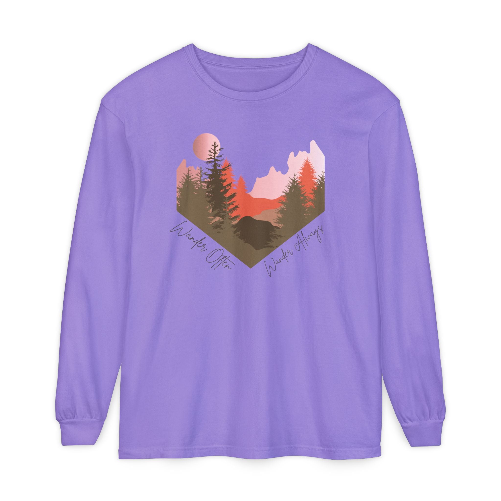 Wander Always Long Sleeve Shirt, Cozy Outdoor Graphic Tee, Wild & Wander