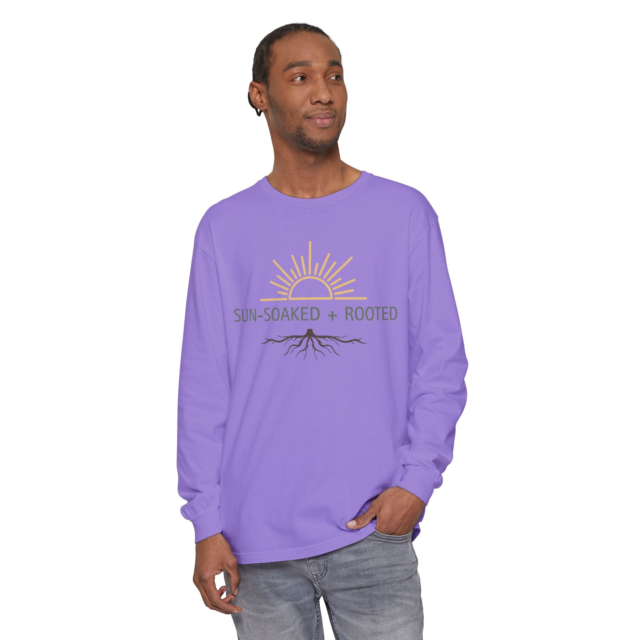 Wild & Wander Sun-Soaked + Rooted Long Sleeve Tee - Boho Layer for Chilly Summer Evenings
