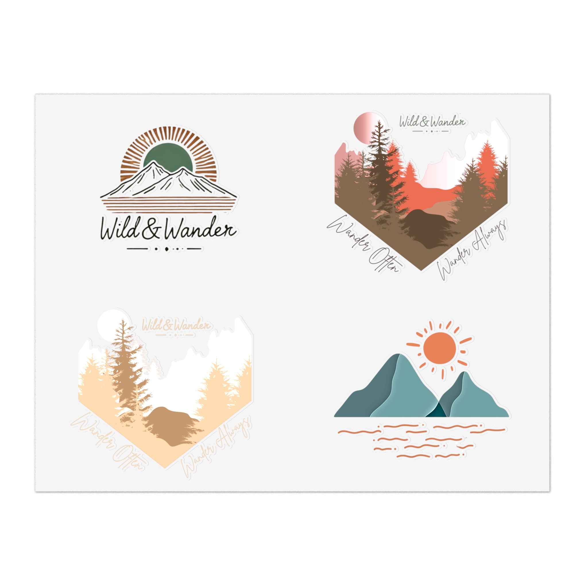 Sunrise Adventure Sticker Sheet - Wild & Wander Nature-Inspired Vinyl Stickers for Laptops, Journals + More