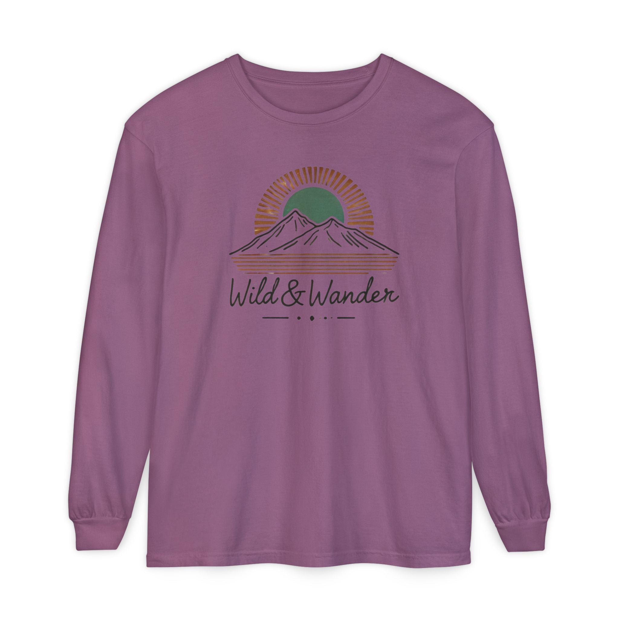 Wild & Wander Logo Long Sleeve Tee, Earthy Adventure Shirt for Nature Lovers