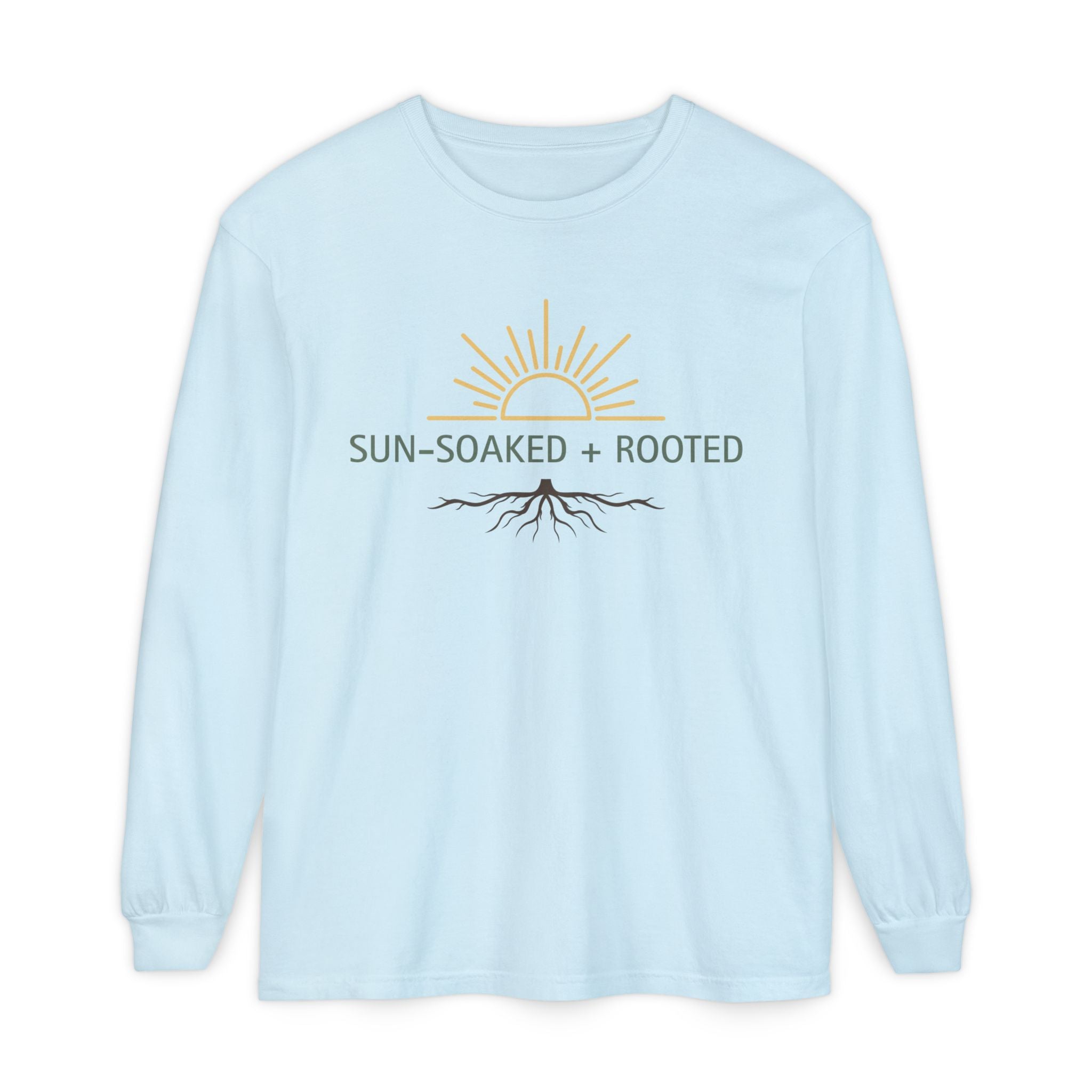 Wild & Wander Sun-Soaked + Rooted Long Sleeve Tee - Boho Layer for Chilly Summer Evenings