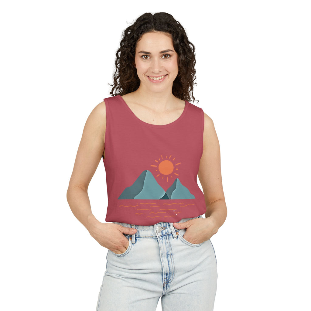 Mountain Sunrise Tank Top - Comfort Colors Garment-Dyed Unisex Muscle Tank | Soft Cotton Nature-Inspired Summer Shirt