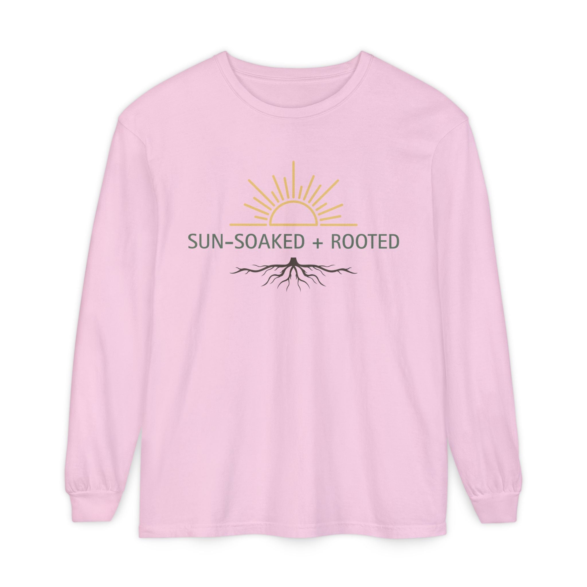 Wild & Wander Sun-Soaked + Rooted Long Sleeve Tee - Boho Layer for Chilly Summer Evenings