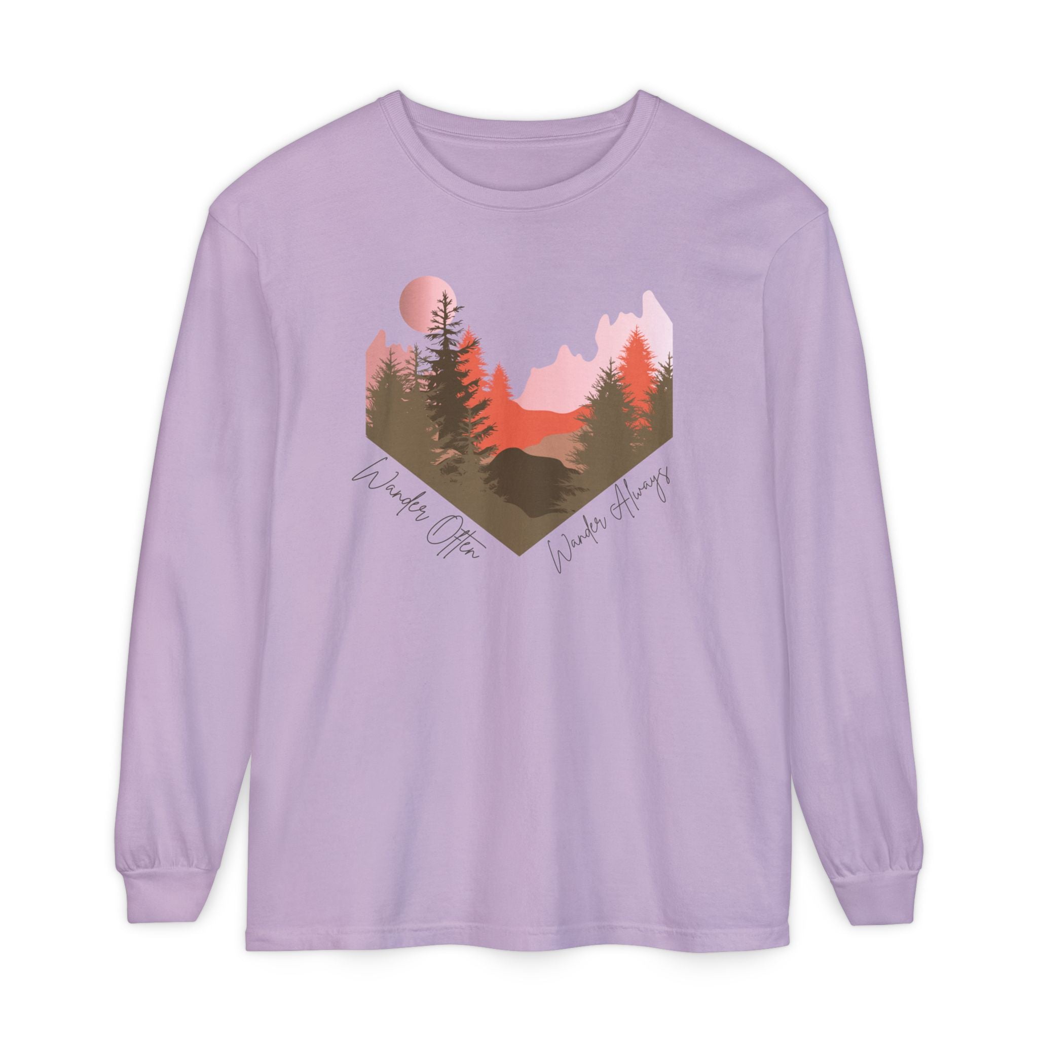 Wander Always Long Sleeve Shirt, Cozy Outdoor Graphic Tee, Wild & Wander
