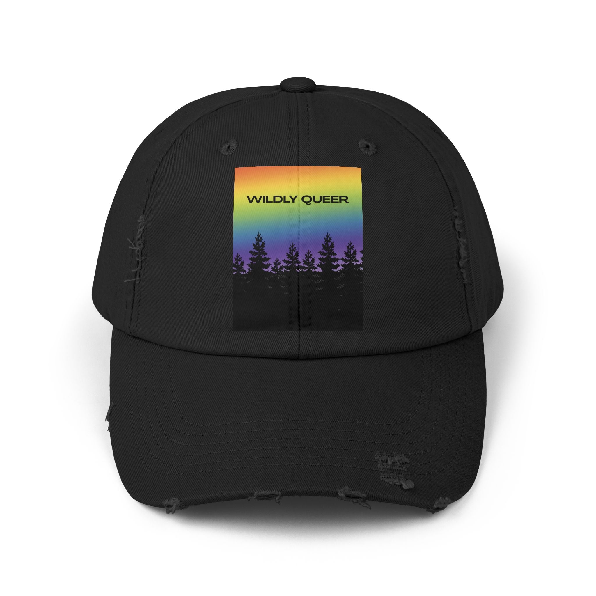 Wildly Queer Pride Hat | LGBTQ+ Baseball Cap | Rainbow Forest Queer Design | Distressed Dad Hat | Gay Pride Hat | Wild & Wander Apparel