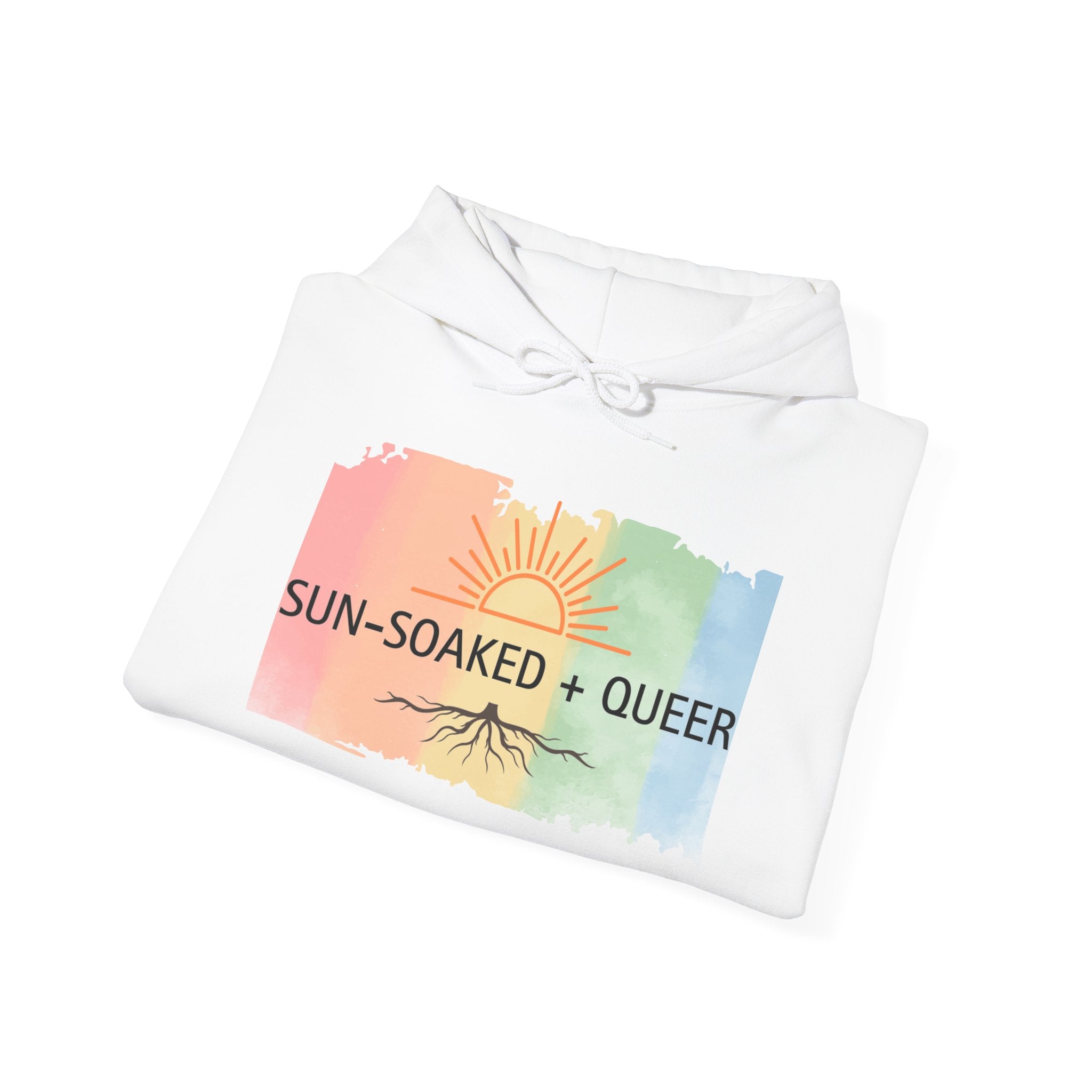 Sun-Soaked + Queer Pride Hoodie | LGBTQ+ Sweatshirt | Rainbow Roots Queer Pullover | Lesbian Pride Apparel | Gay Cozy Hoodie | Wild & Wander