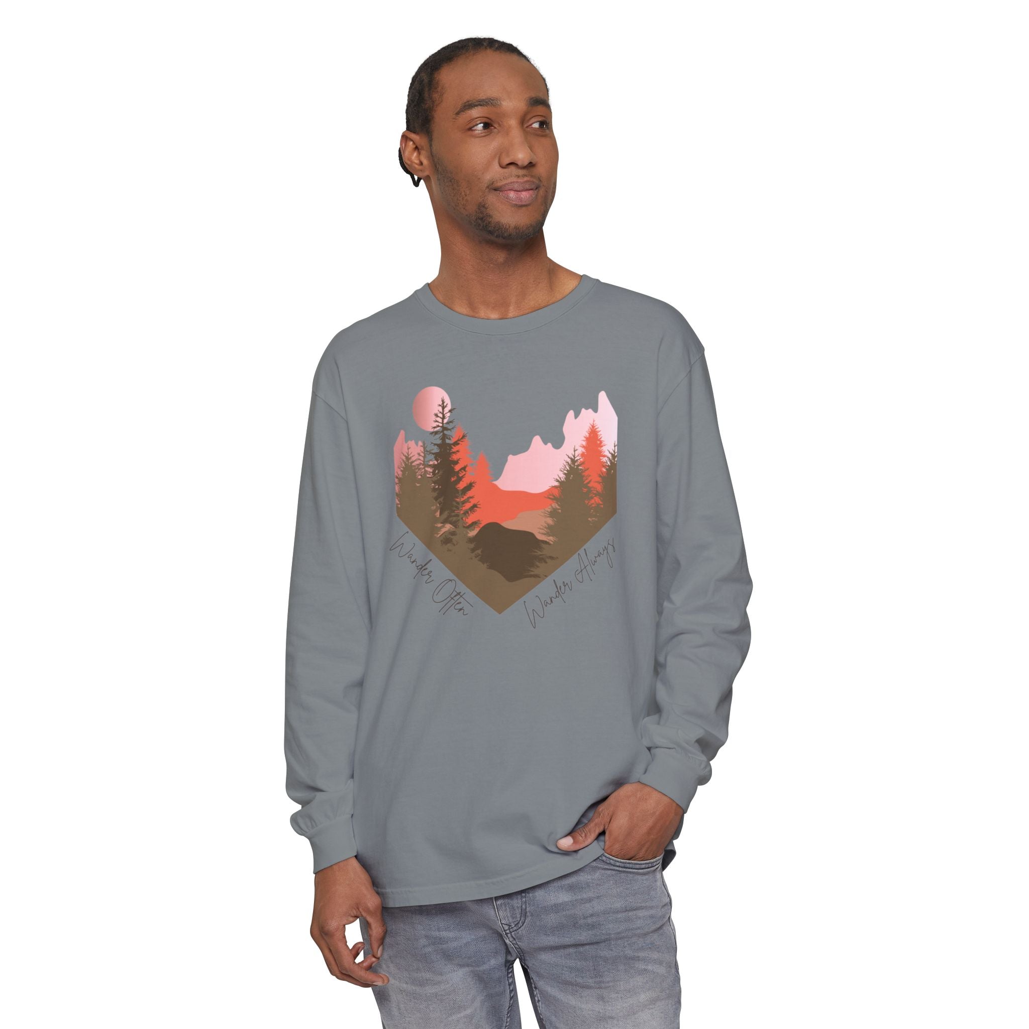 Wander Always Long Sleeve Shirt, Cozy Outdoor Graphic Tee, Wild & Wander