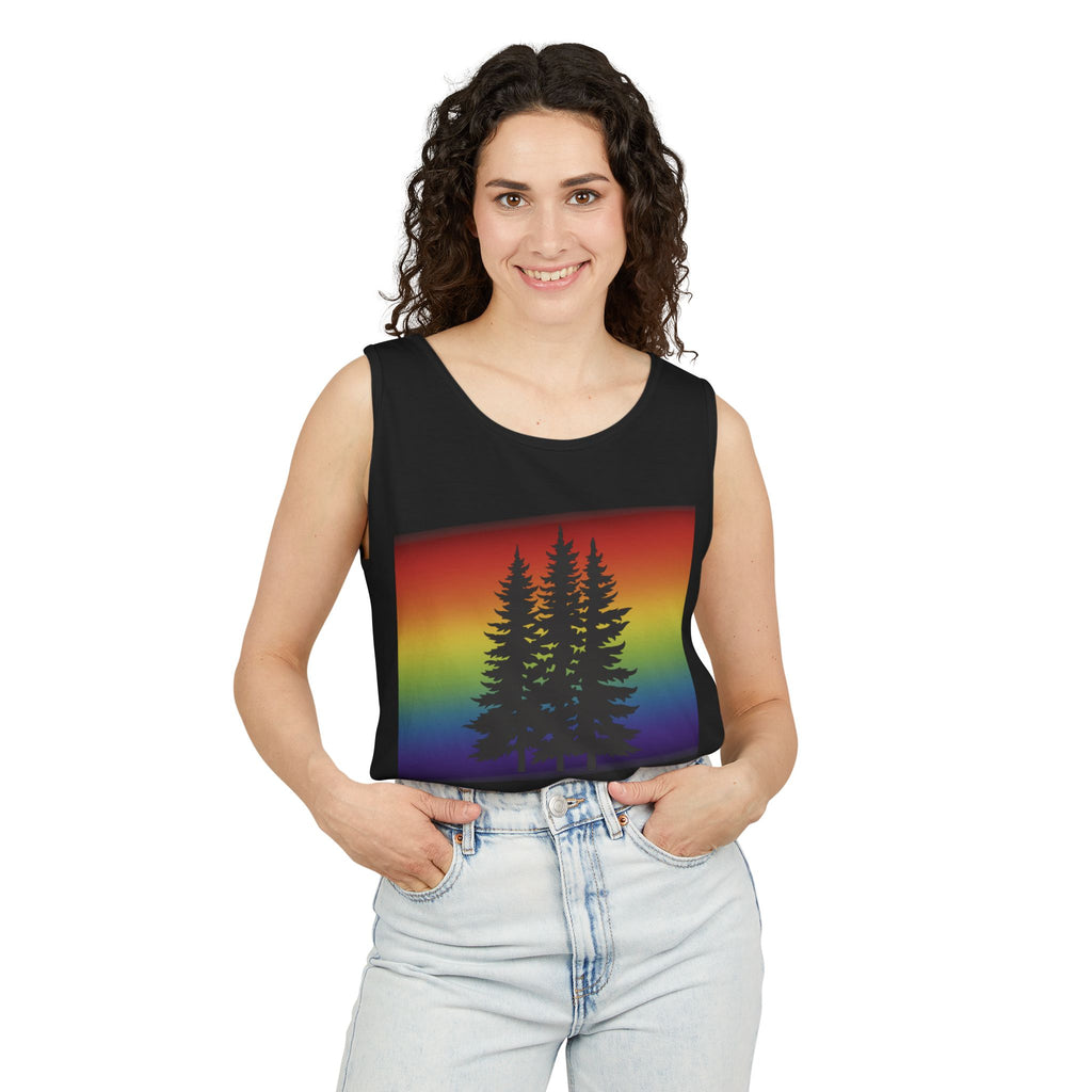 Rainbow Pride Tree Tank Top | LGBTQ+ Queer Summer Shirt | Nature-Inspired Gay Pride Tank | Lesbian Owned Merch | Wild & Wander Apparel