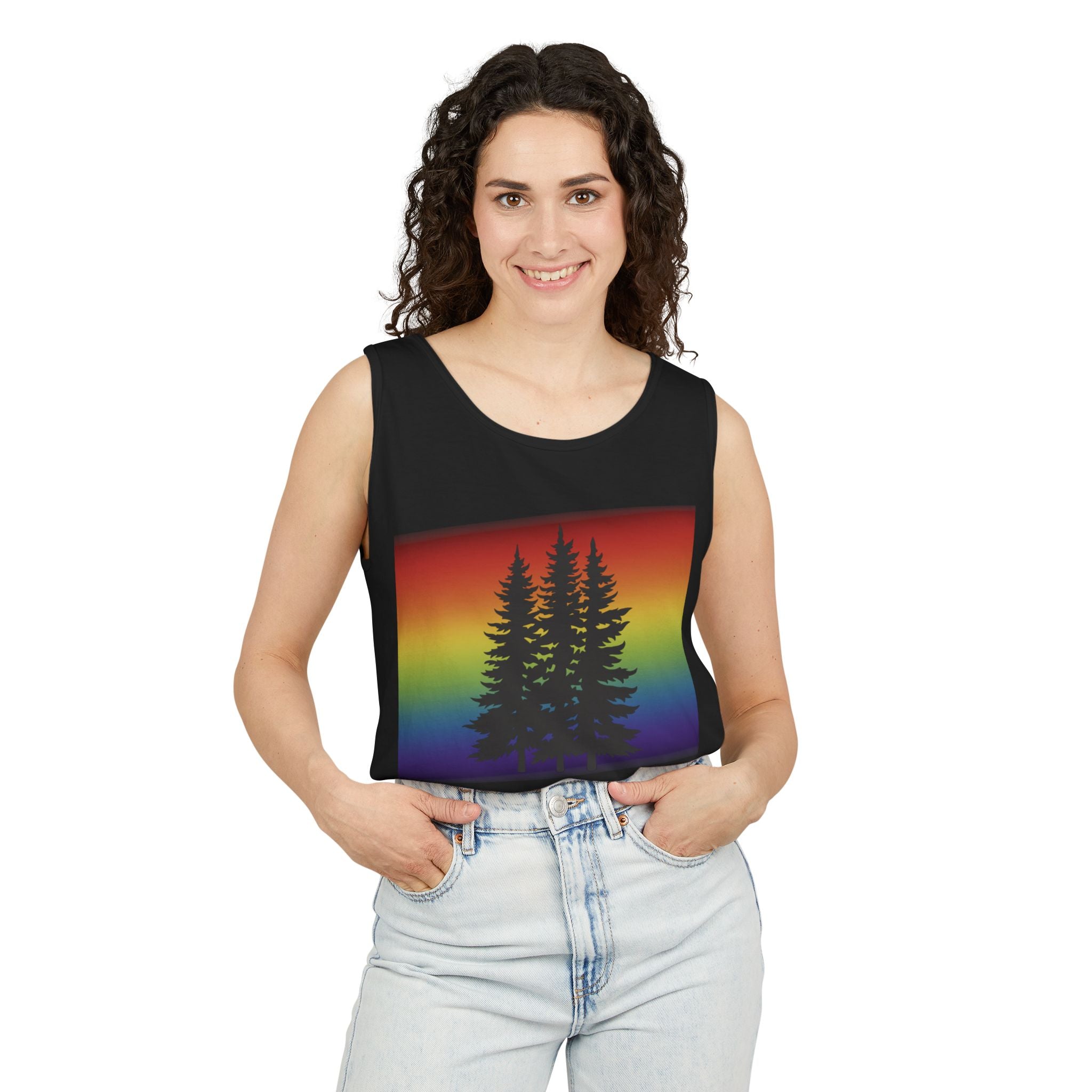Rainbow Pride Tree Tank Top | LGBTQ+ Queer Summer Shirt | Nature-Inspired Gay Pride Tank | Lesbian Owned Merch | Wild & Wander Apparel