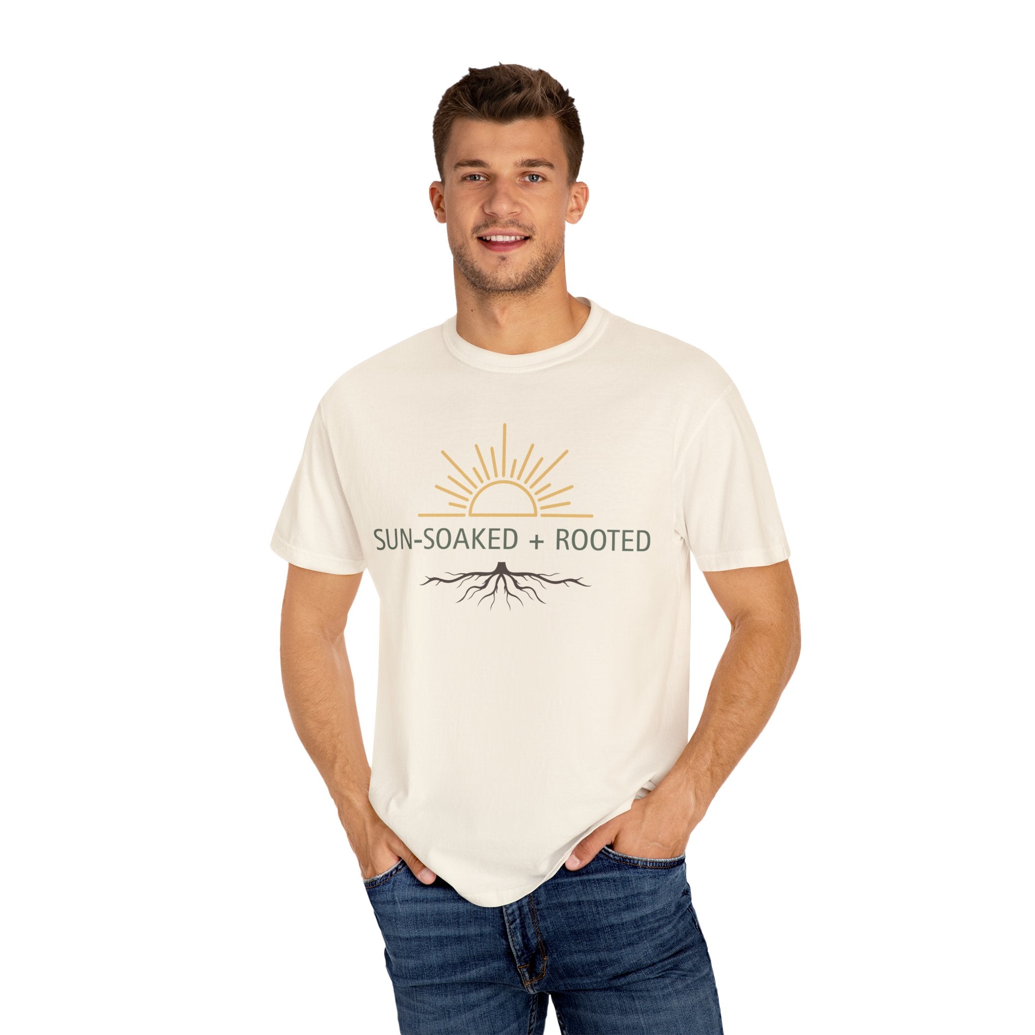 Wild & Wander Sun-Soaked + Rooted Tee - Comfort Colors Boho T-Shirt for Soft Summer Days