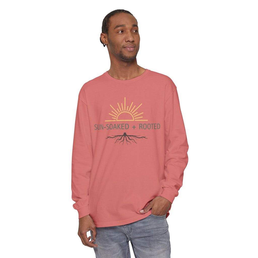 Wild & Wander Sun-Soaked + Rooted Long Sleeve Tee - Boho Layer for Chilly Summer Evenings