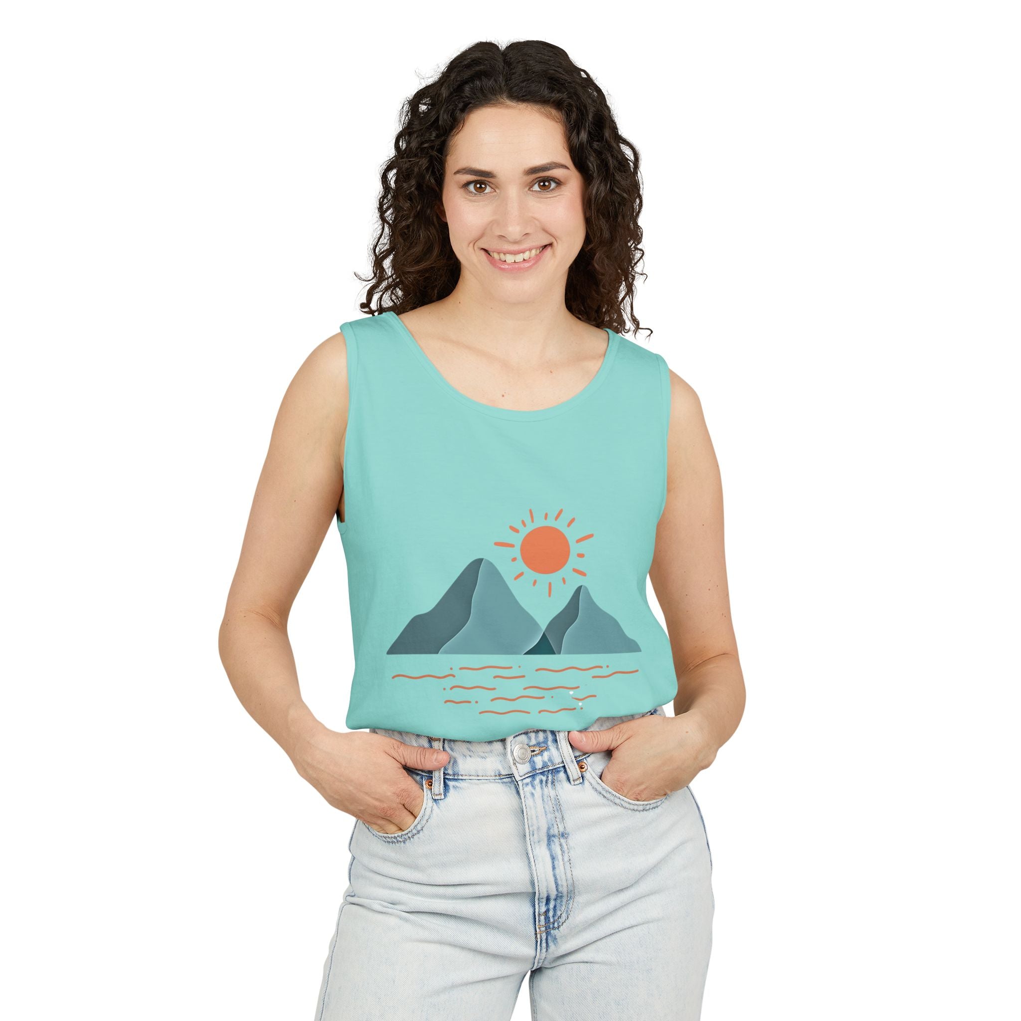 Mountain Sunrise Tank Top - Comfort Colors Garment-Dyed Unisex Muscle Tank | Soft Cotton Nature-Inspired Summer Shirt
