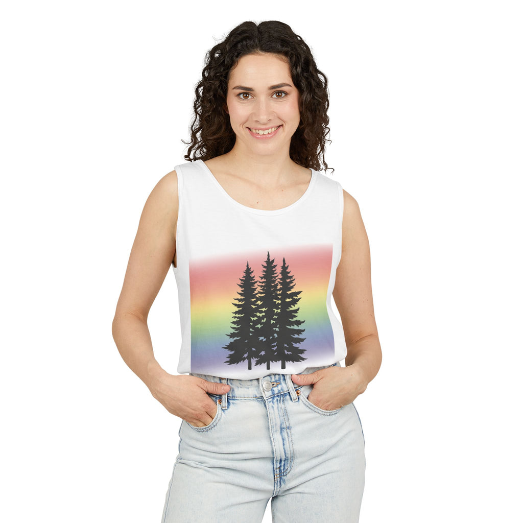 Rainbow Pride Tree Tank Top | LGBTQ+ Queer Summer Shirt | Nature-Inspired Gay Pride Tank | Lesbian Owned Merch | Wild & Wander Apparel