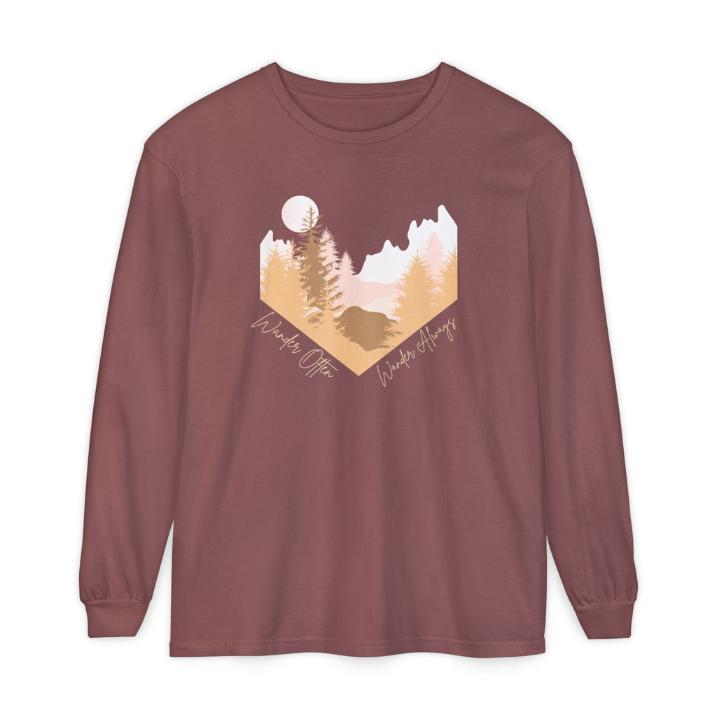 Wander Often Long Sleeve Shirt, Soft Nature Graphic Tee, Wild & Wander