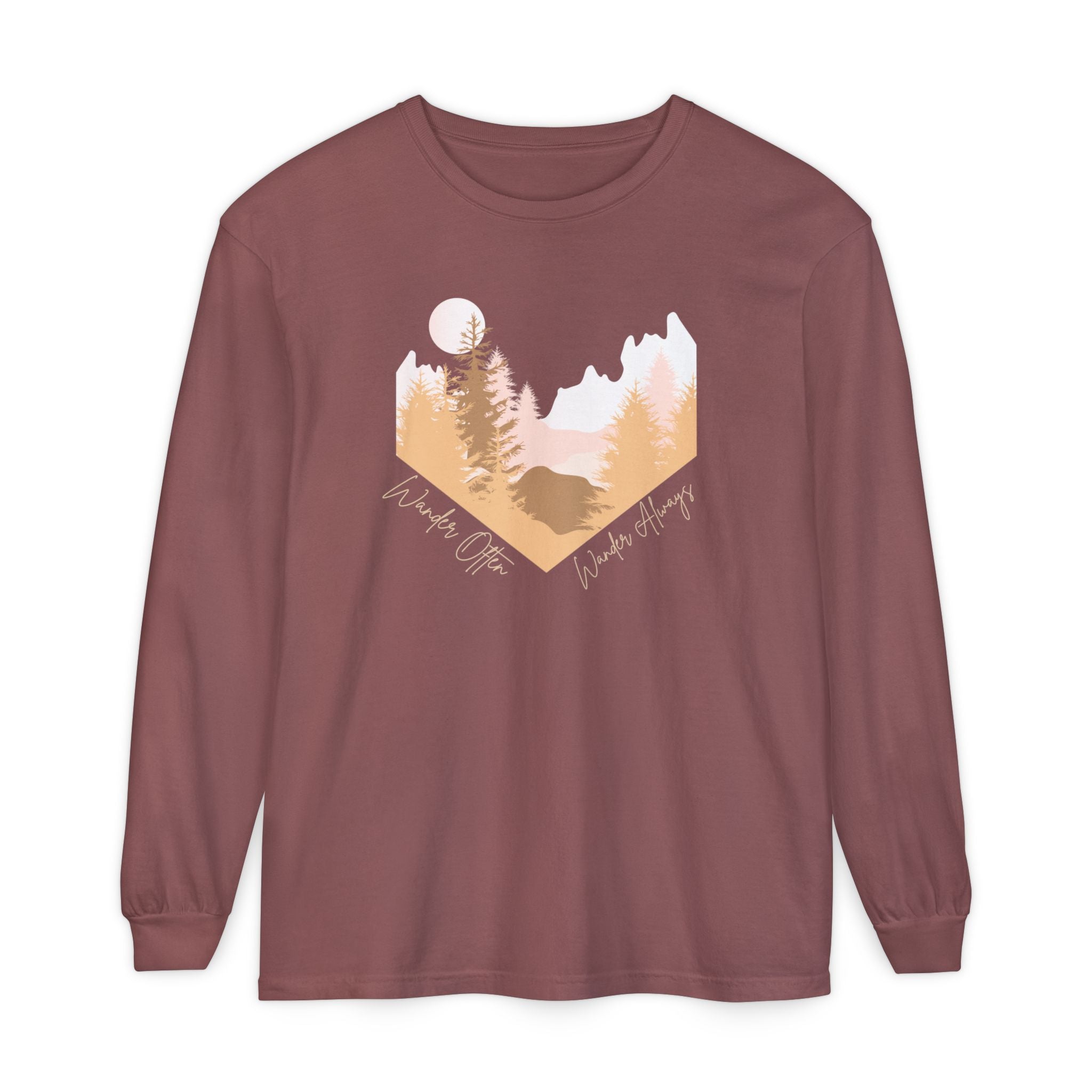 Wander Often Long Sleeve Shirt, Soft Nature Graphic Tee, Wild & Wander
