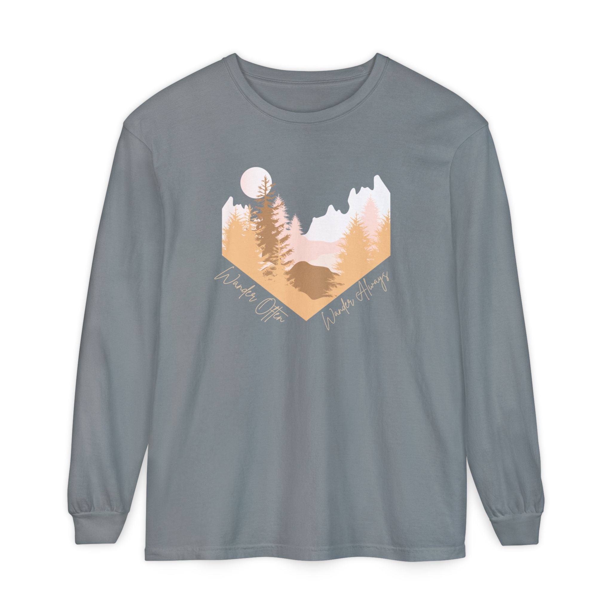 Wander Often Long Sleeve Shirt, Soft Nature Graphic Tee, Wild & Wander