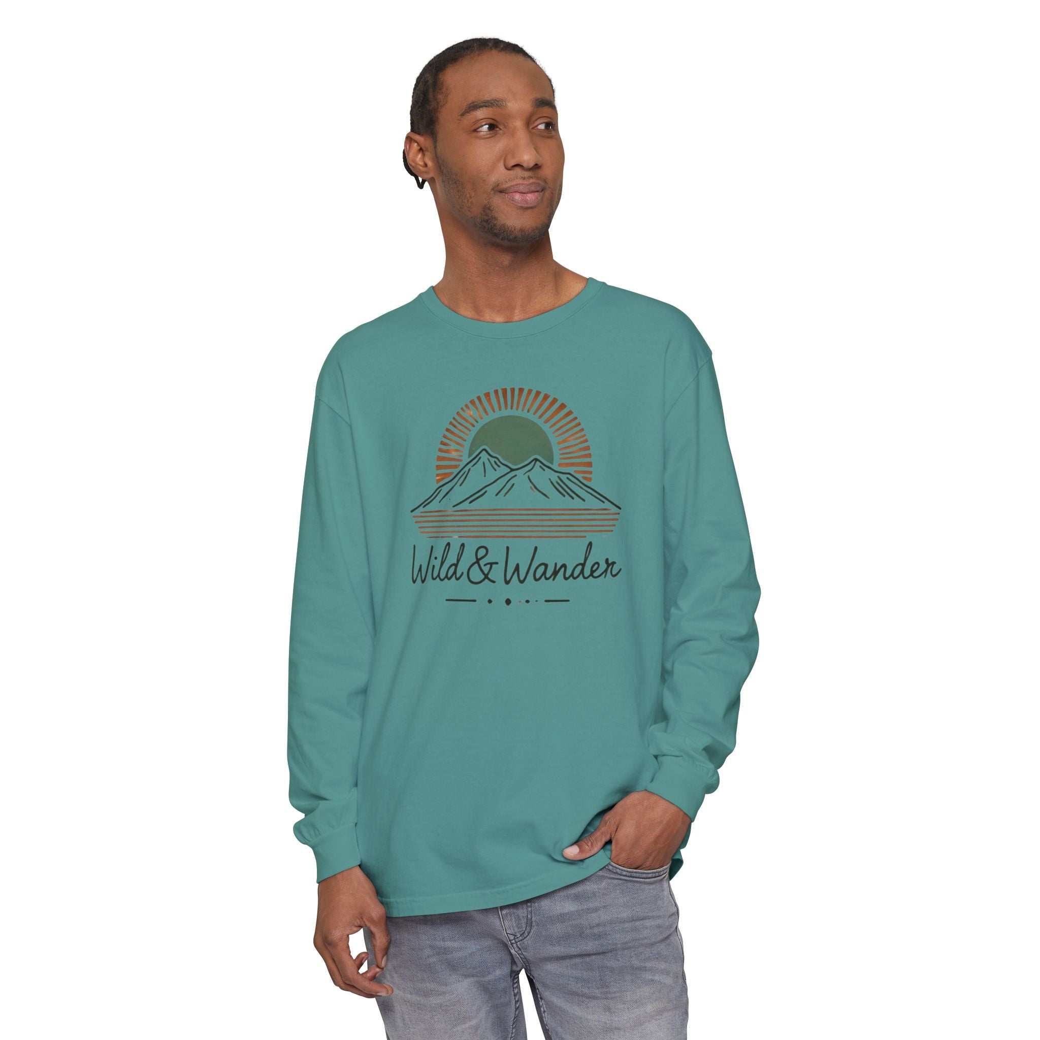 Wild & Wander Logo Long Sleeve Tee, Earthy Adventure Shirt for Nature Lovers