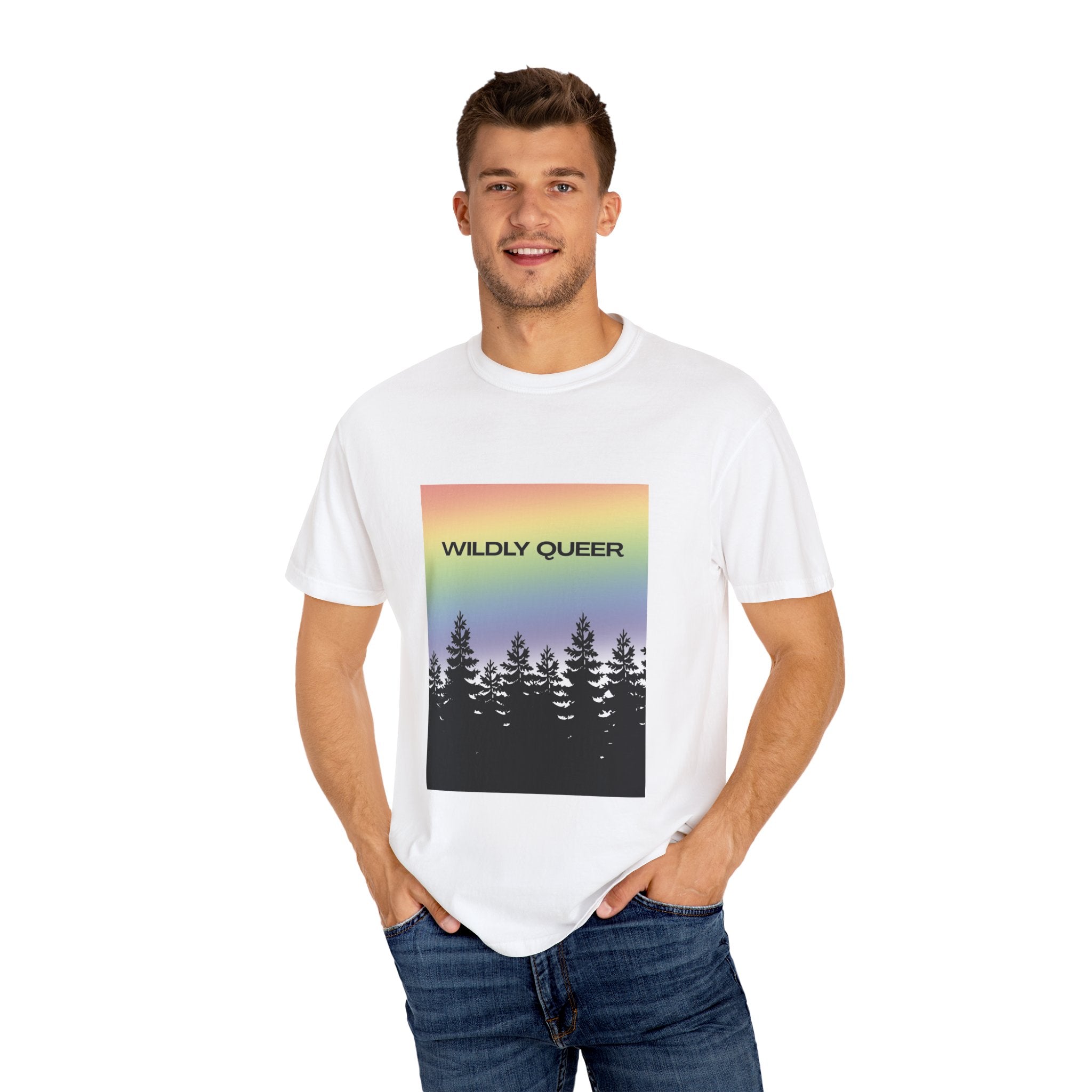 Wildly Queer Pride T-Shirt | Queer Forest Tee | Lesbian LGBTQ+ Shirt | Rainbow Tree Graphic | Gay Pride Apparel | Wild & Wander Merch