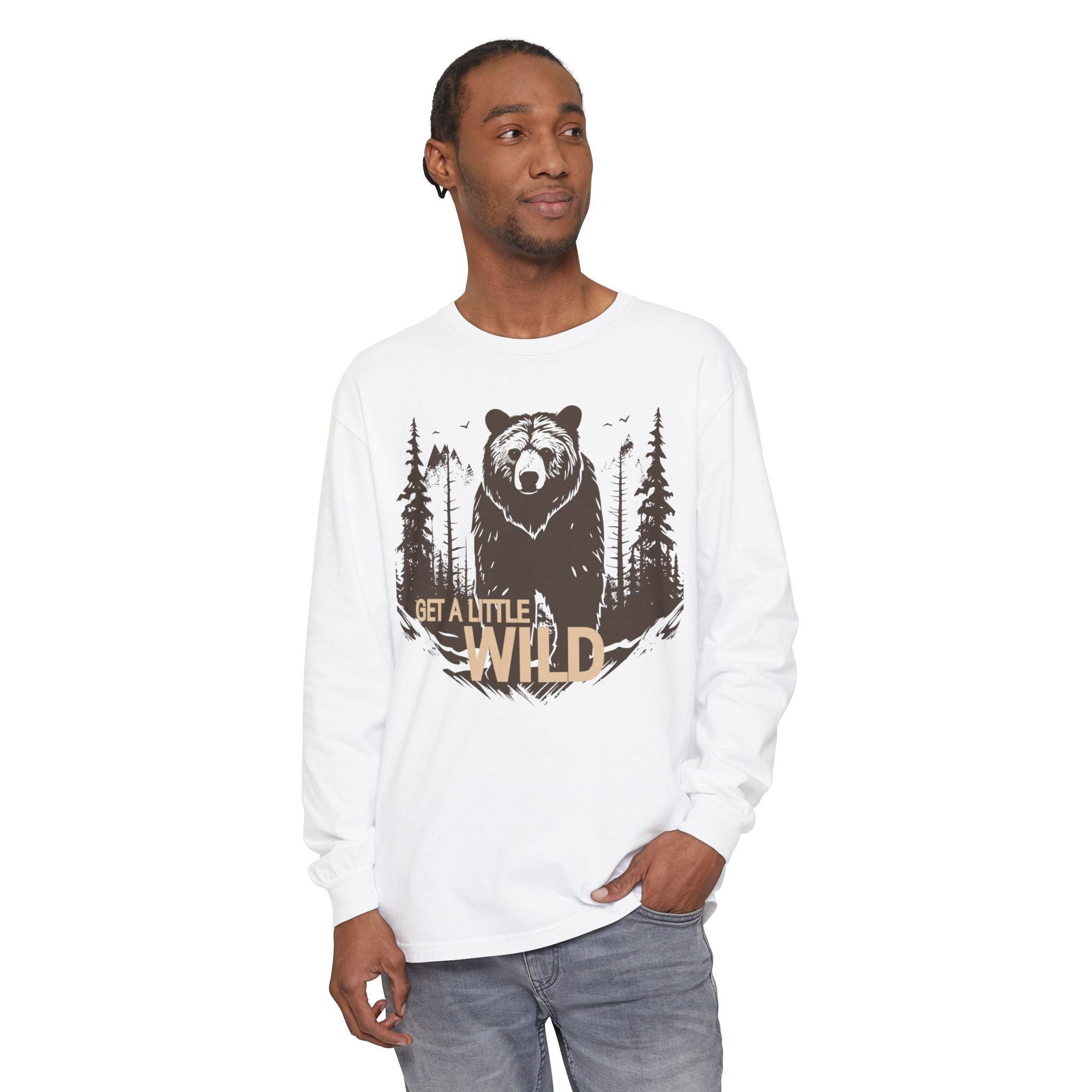 Get a Little Wild Bear Long Sleeve -Nature Graphic Tee | Soft Cotton Adventure Layer
